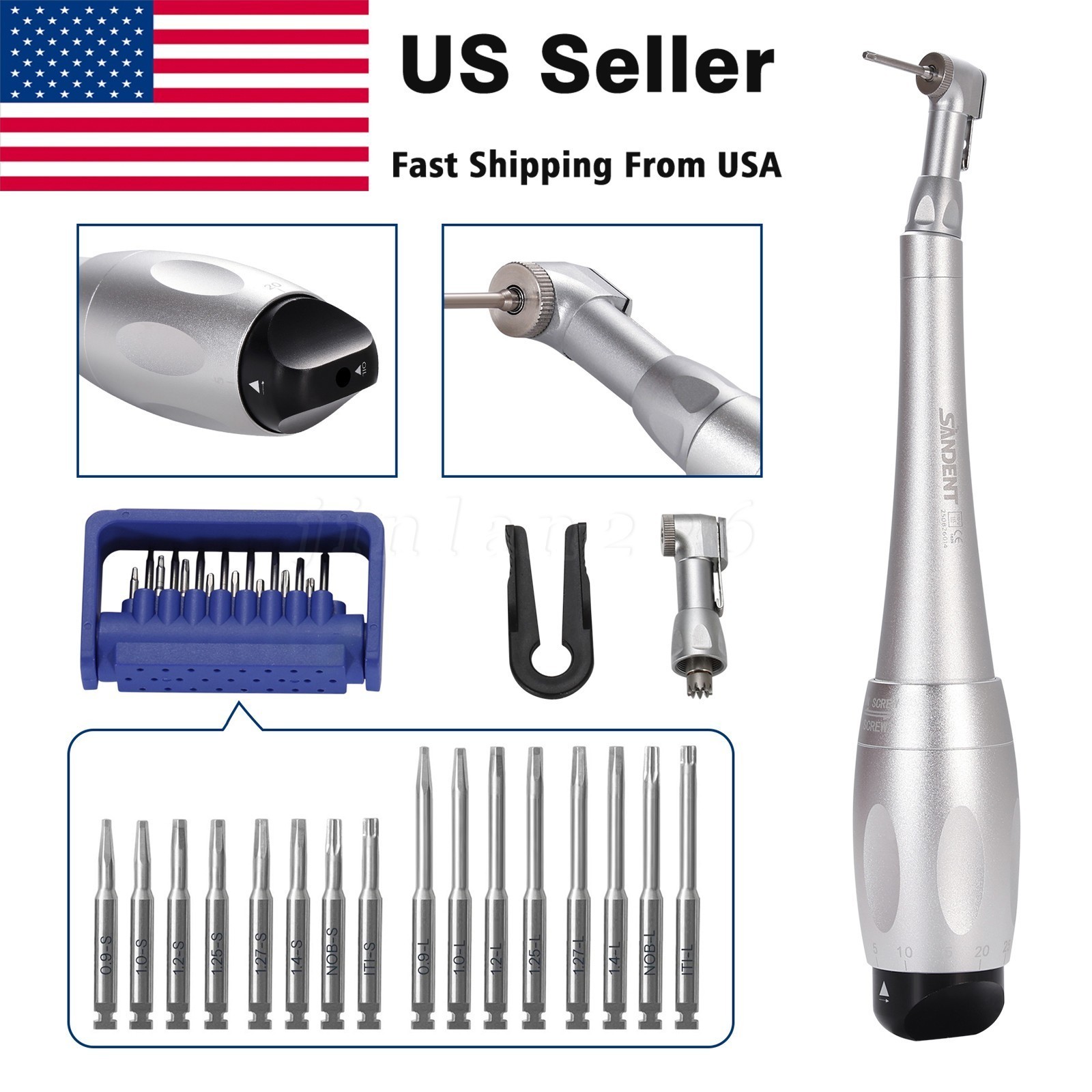 Dental Universal Implant Kit Torque Wrench Contra Angle & 16pcs Drivers Silver