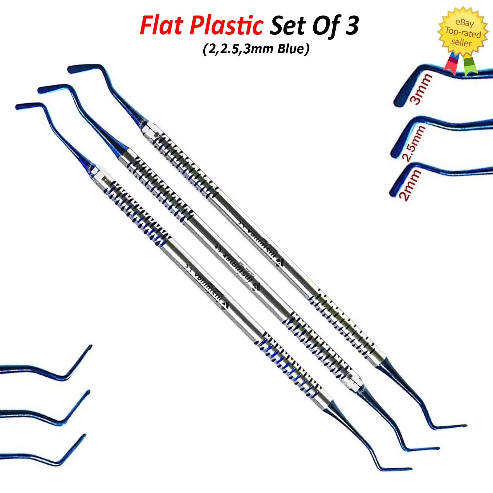 Dental Flat Plastic Composite Filling Instruments Titanium Coated Tips Set of 3