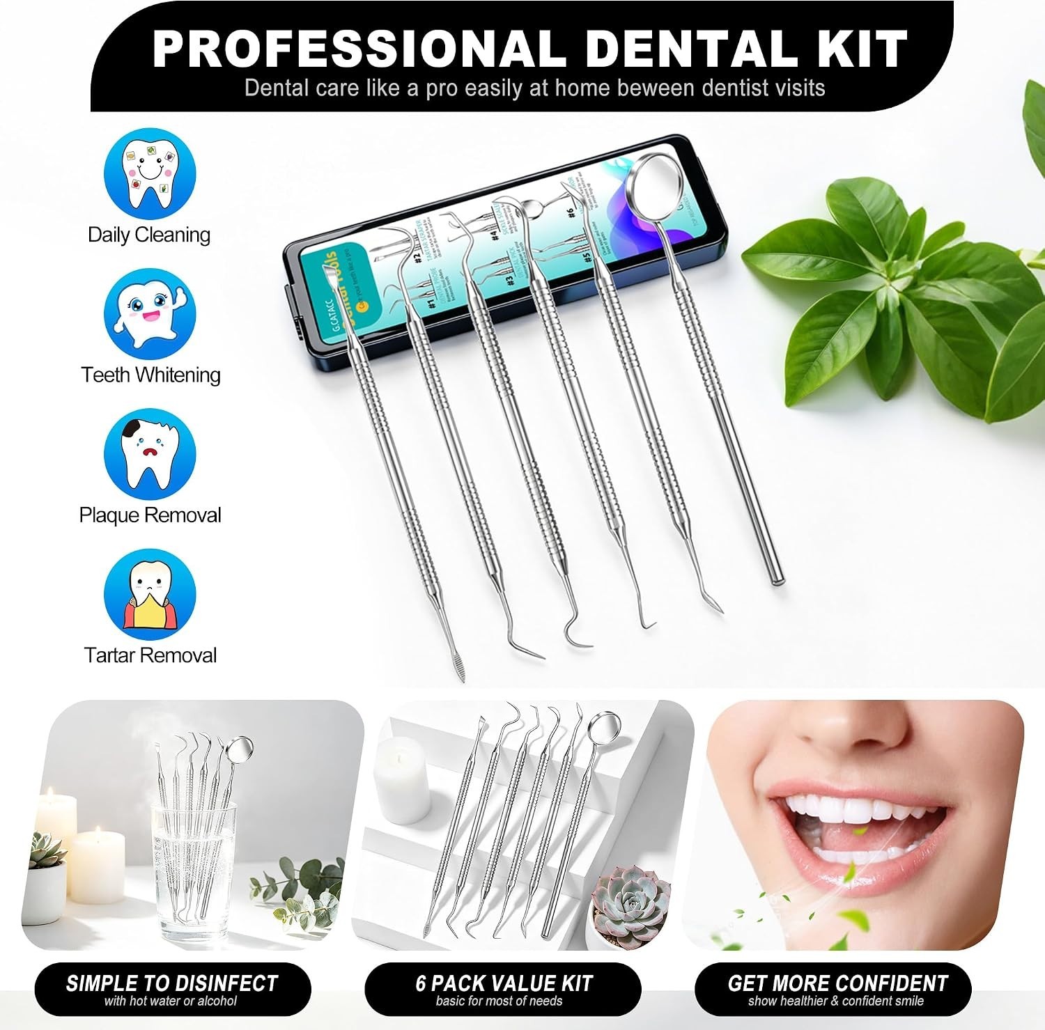 Dental Tools, Dental Pick for Teeth Cleaning, Stainless Steel Hygiene Kit
