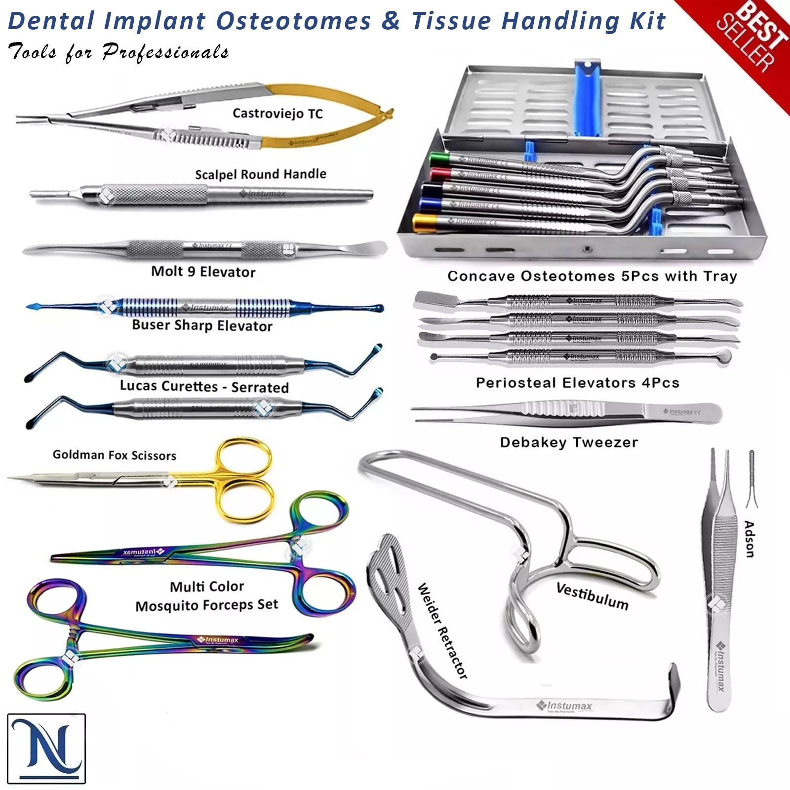 Implant Osteotomes Dental Kit for Soft Gum Tissue Handling Debridement Pack
