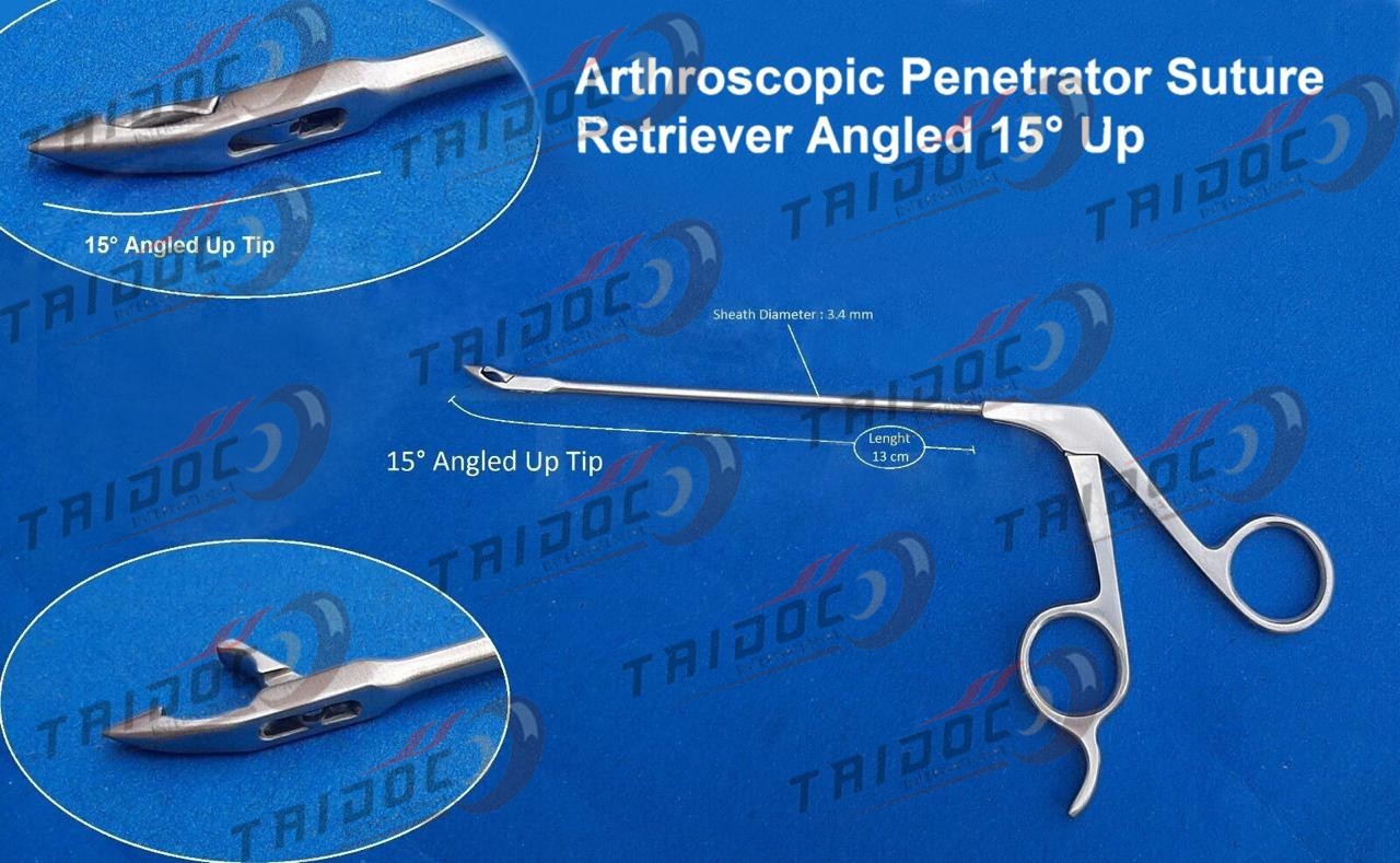 Arthroscopic Penetrator Suture Retriever Forceps, 13cm Length & 15° Up Angle Tip