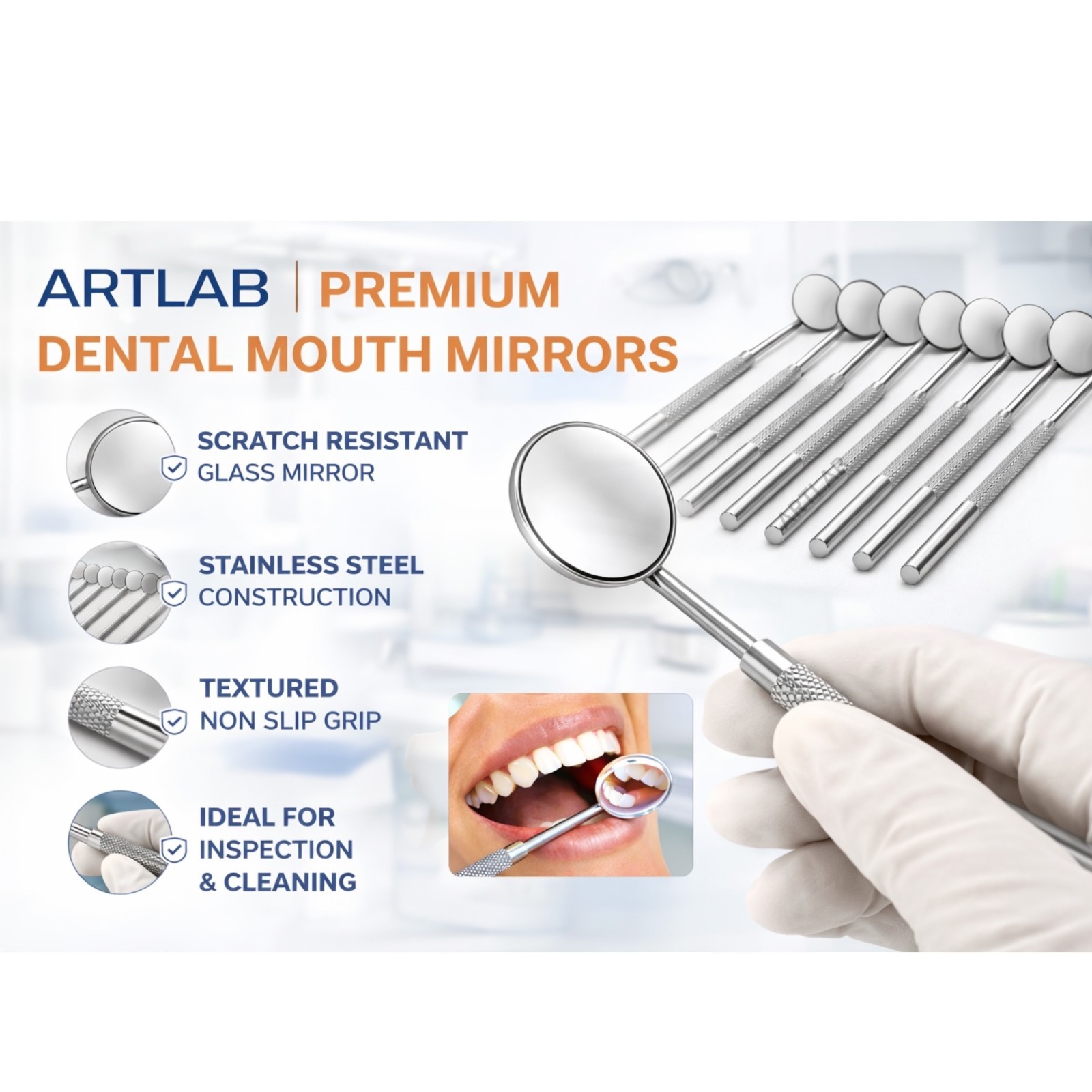 12 EA Dental mouth Mirror #5 stainless with handle Oral Care dental instrument