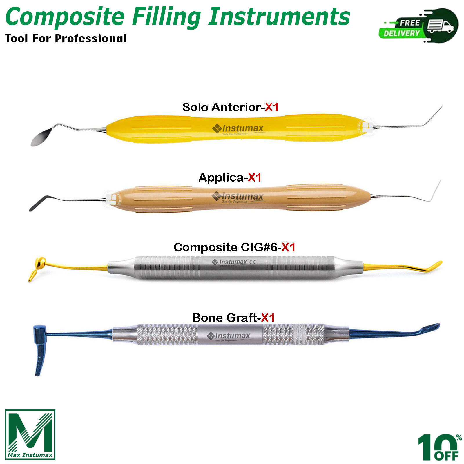 4-PCS Dental Composite Filling Instruments Cig#6 Titanium Coated Bone Graft
