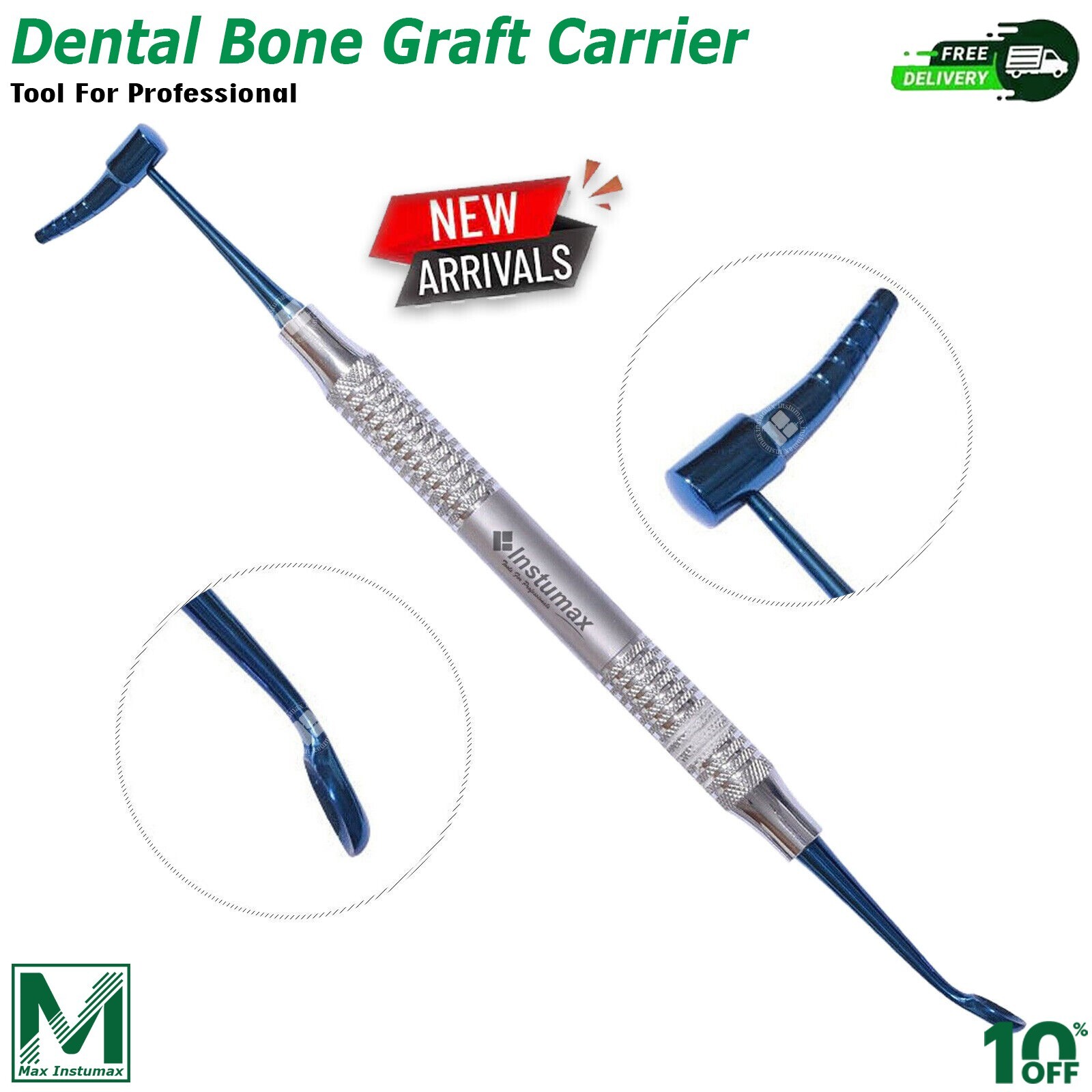 Dental Autologous Bone Graft Scoop Plugger Carrier Blue Titanium Coted Implant