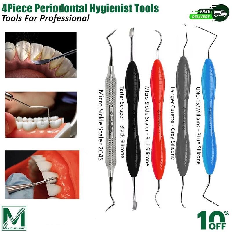 5-Piece Periodontal Kit Pocket Probe, Scaling, Calculus Removal Dental Scalers