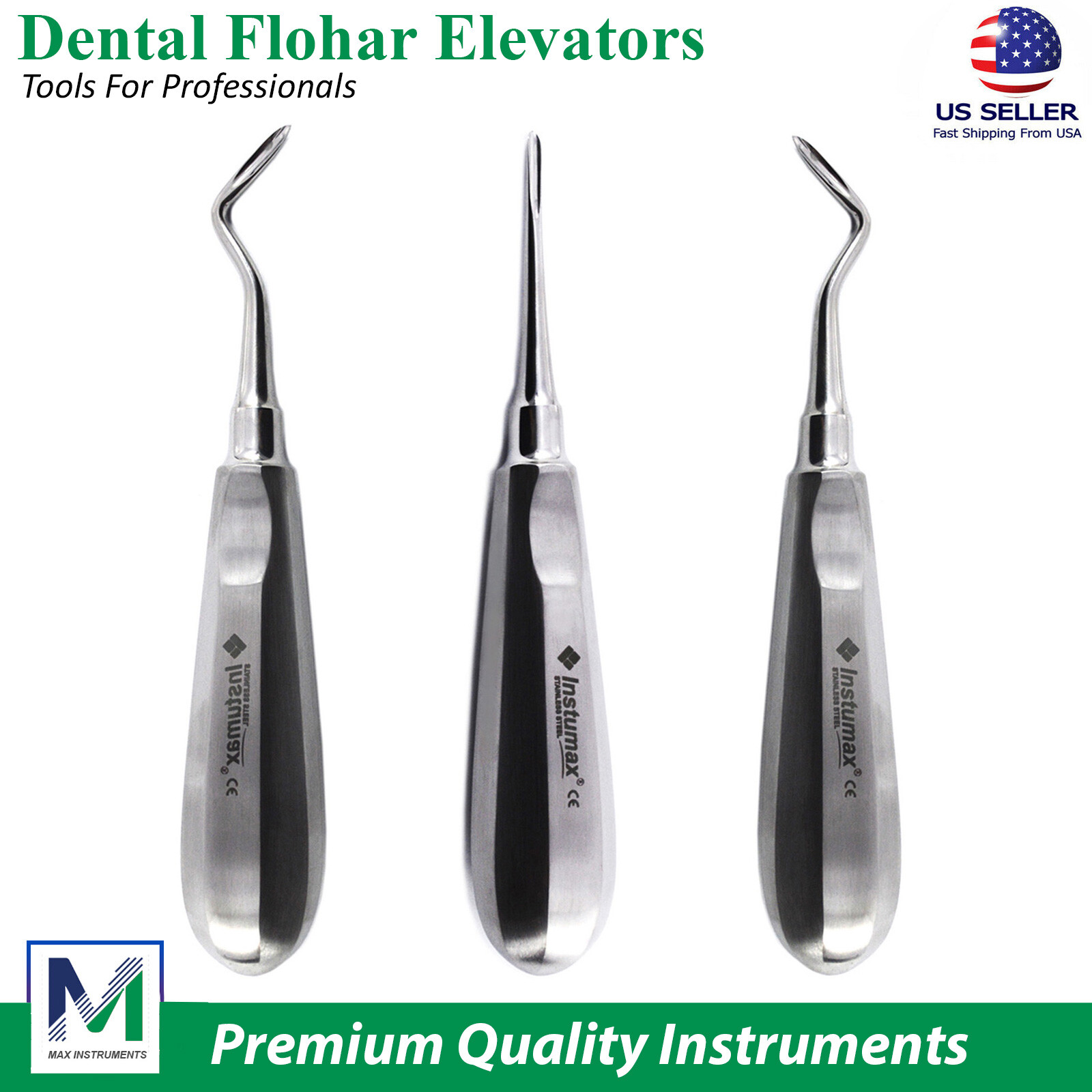 Dental Flohar Root Elevators set of 3 Pcs Oral Surgery PDL Picker Instumax