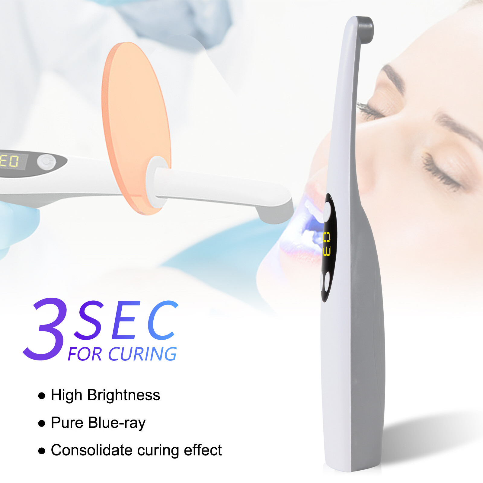 Dental Alto Voltaje LED Luz Curado Lampara 3S Curing Light 3 Second Cure 1800mw