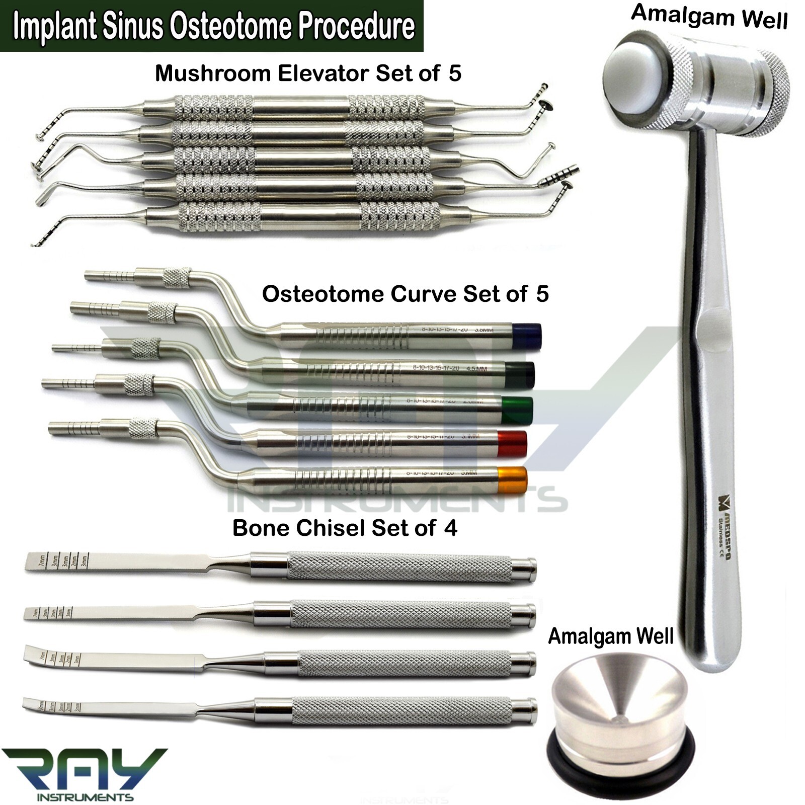 Sinus Lift Offset Osteotomes Mushroom Elevator Dental Ridge Splitting Chisels CE