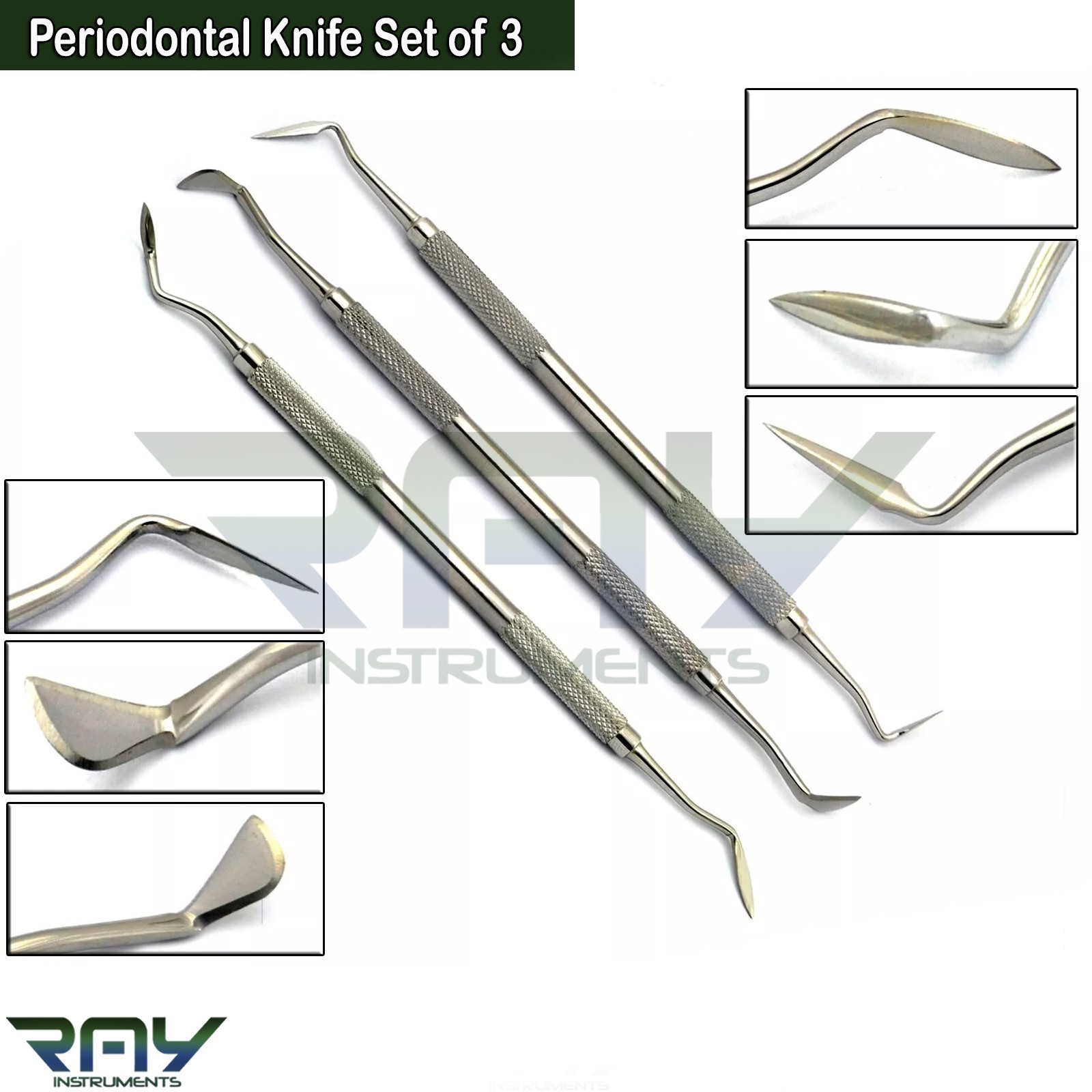 Set of 6 Dental Periodontal Instruments Columbia Curettes Gingivectomy Knives