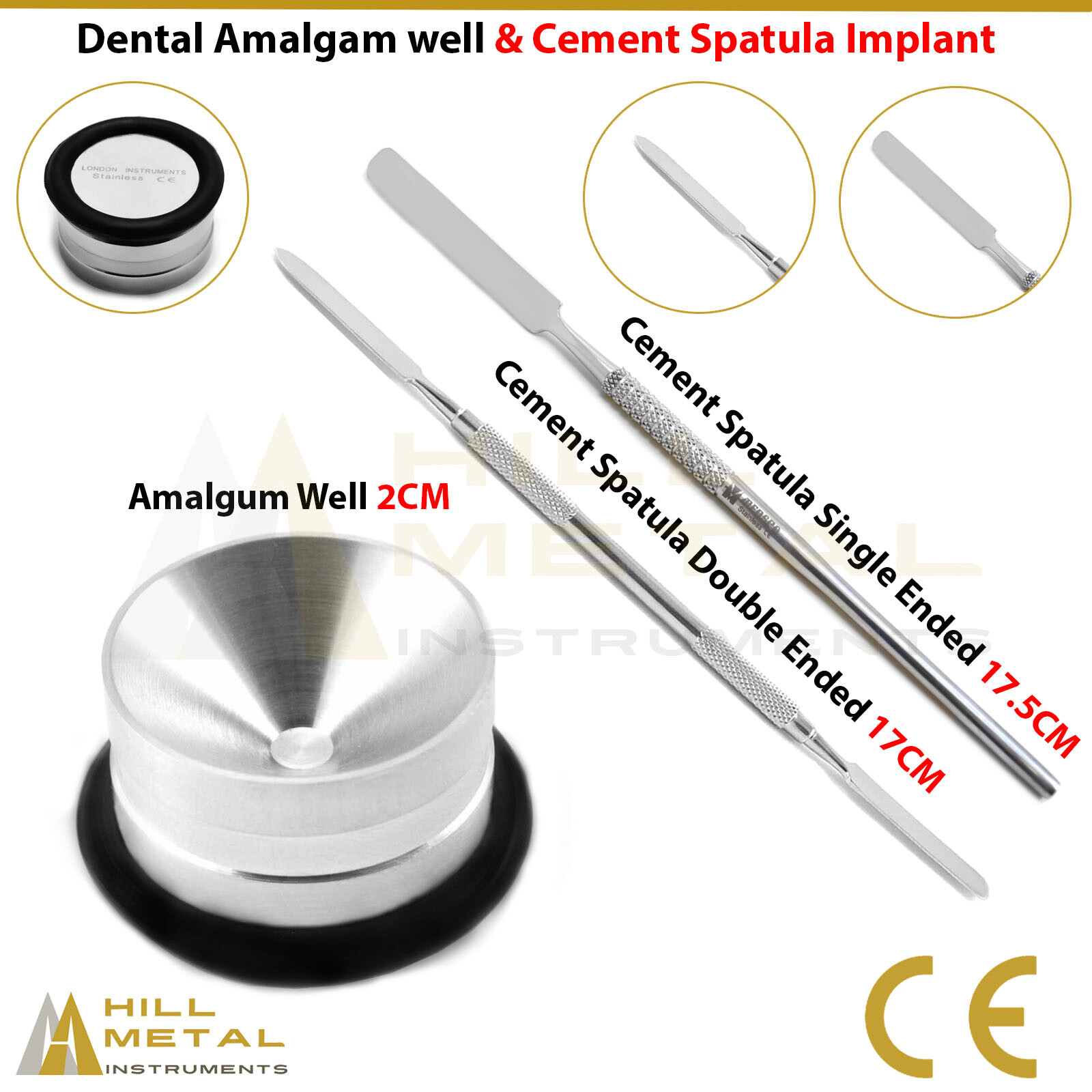 Set of 3 Dental Amalgam Well & Cement Spatula Single Implant Surgical Instrument
