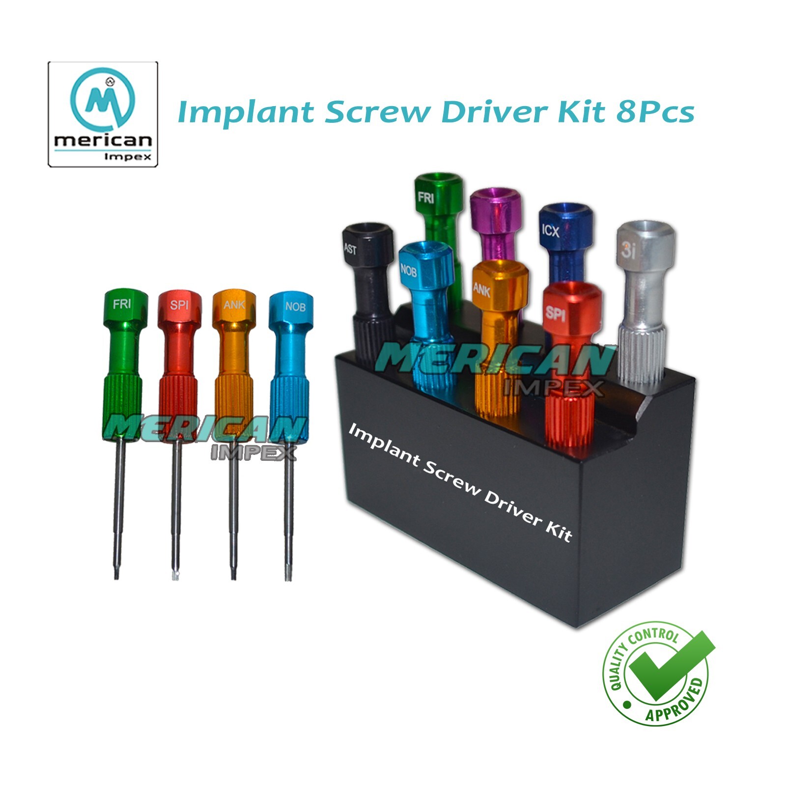 Dental Prosthetic Screw Drivers Kit 8PCs with Black Stand Dentist Lab Tool Set