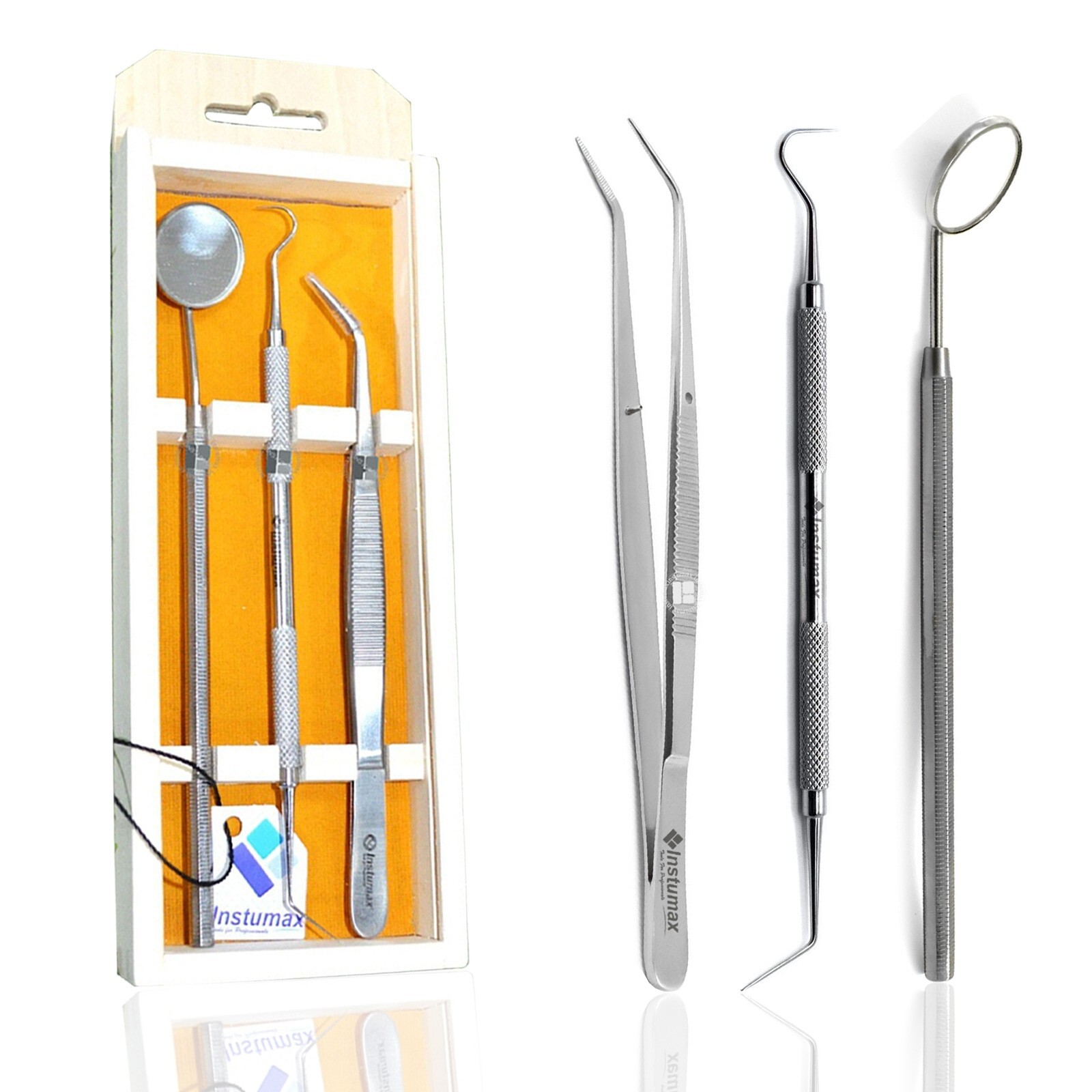 Dental Examination Kit Basic Hygiene Tweezer Mirror Explorer Cleaning Tools 3Pcs