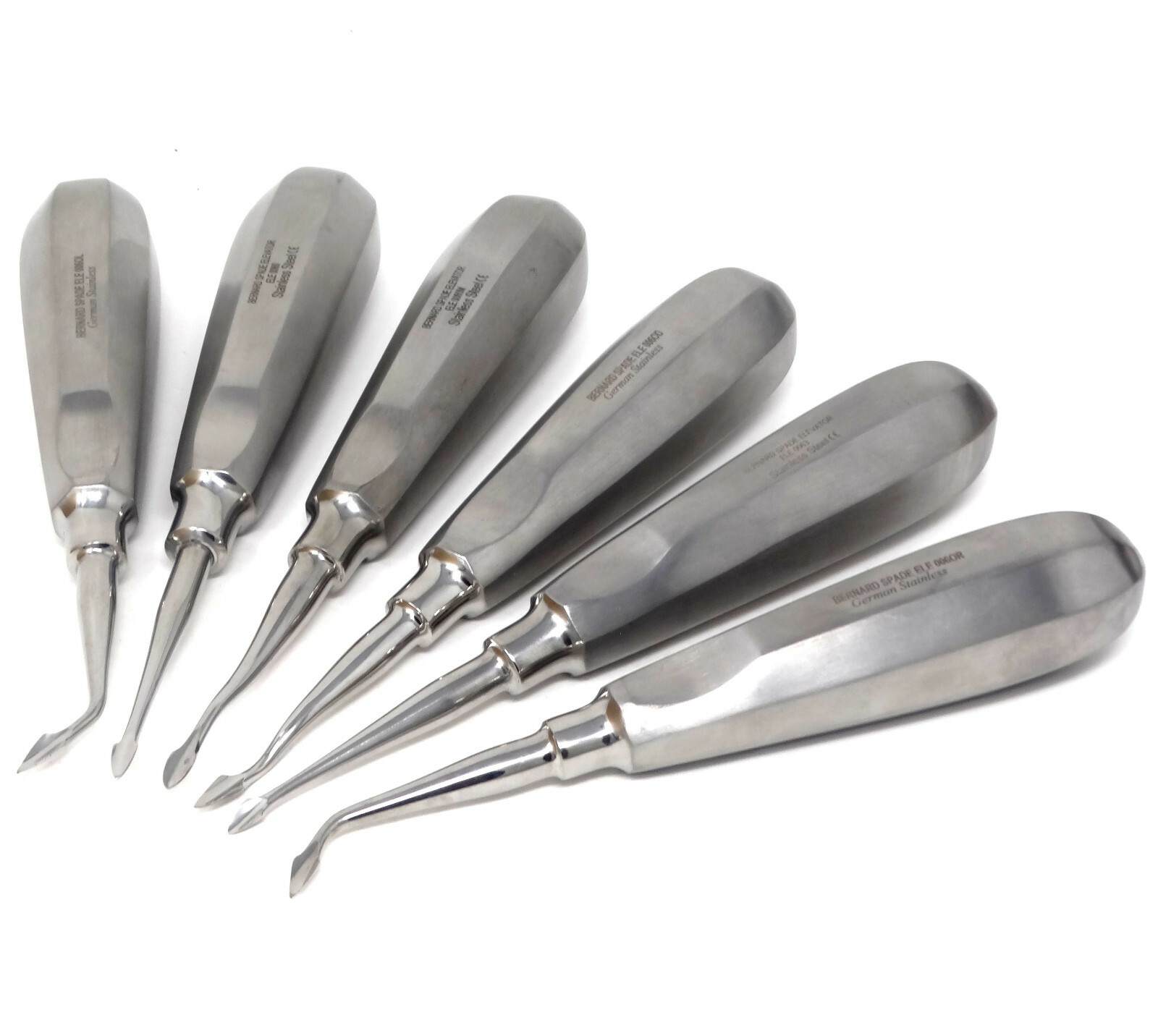 6Pcs Set Dental Spade Elevators Concave Tip Root Extraction Straight Left Right