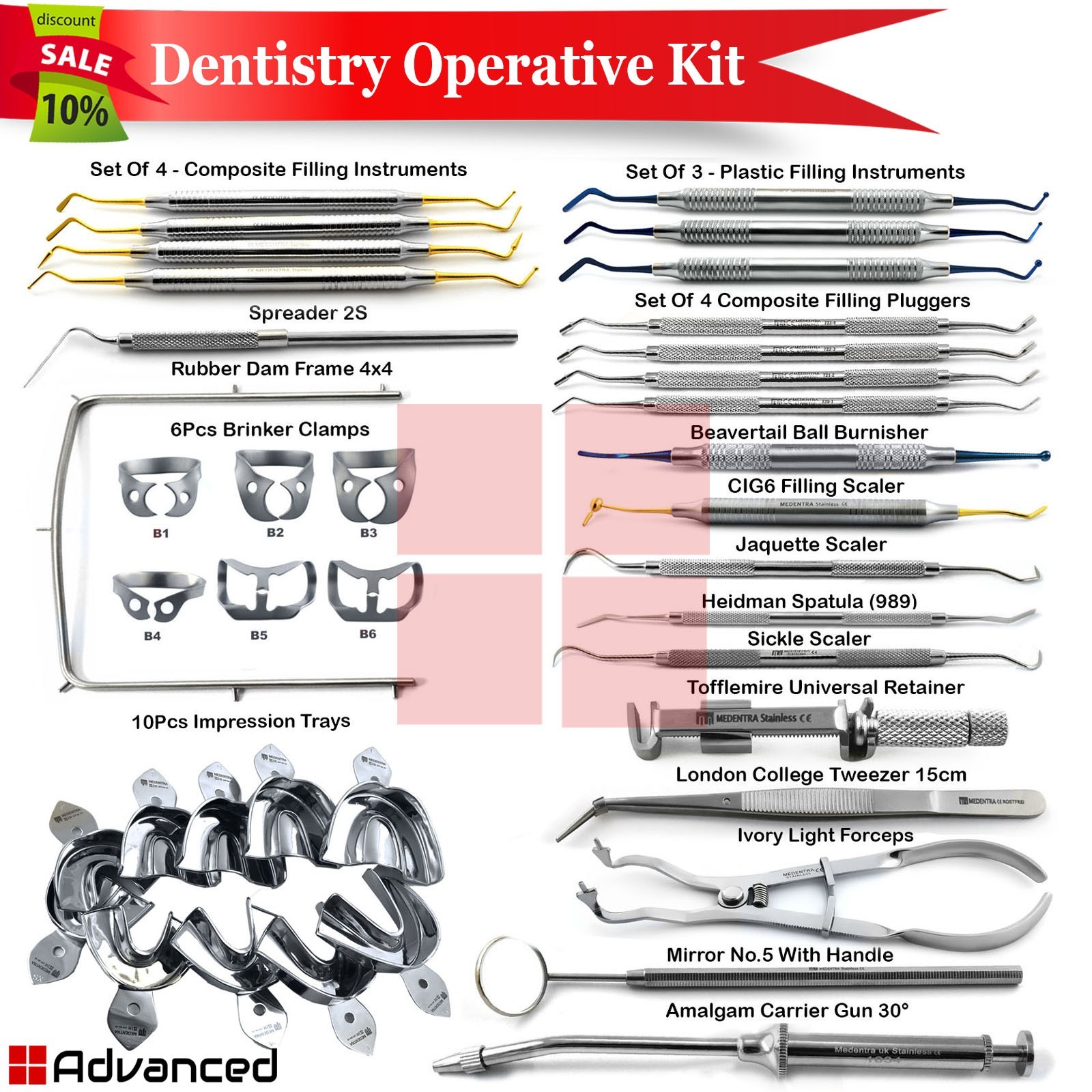 39Pcs Conventional Dentistry Kit Dental Composite Filling Restorative Instrument
