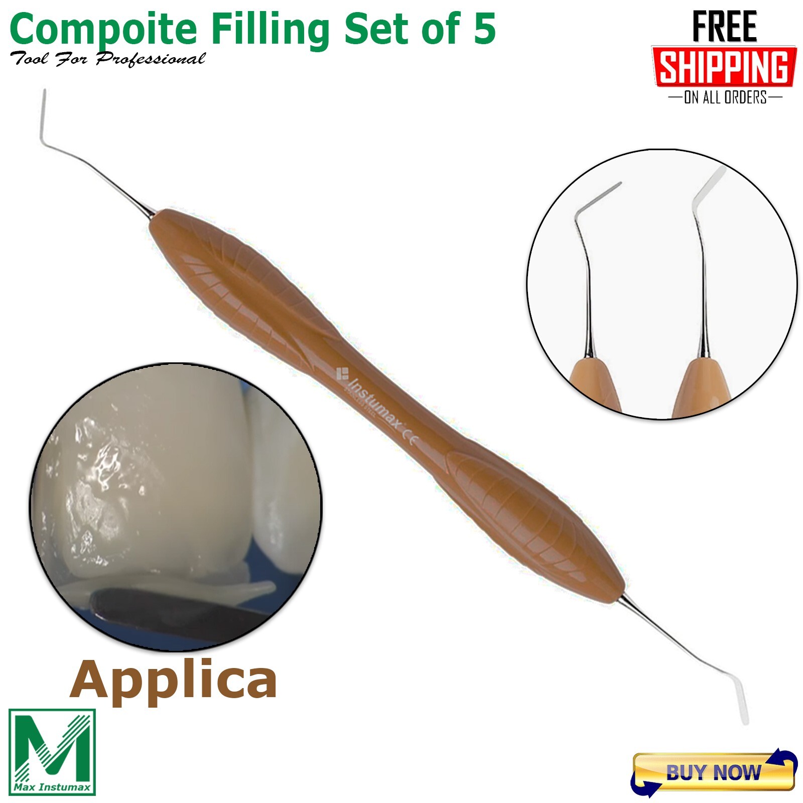 Dental Composite Filling Instruments Silicon Handle Restorative Tools Set Of 5