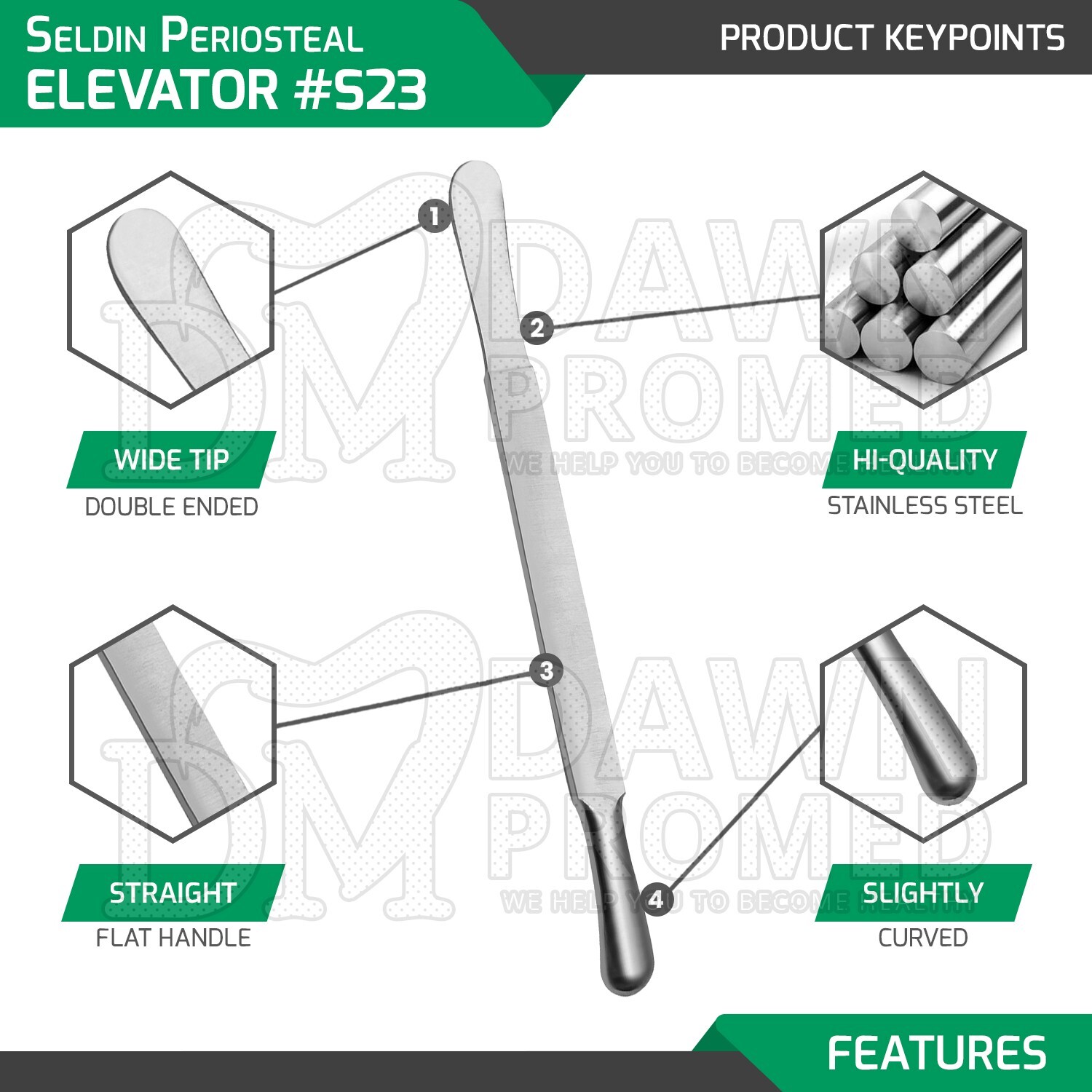 3 Pcs Seldin Periosteal Elevator #S23 7.75” Retractor Implant Dental Instruments