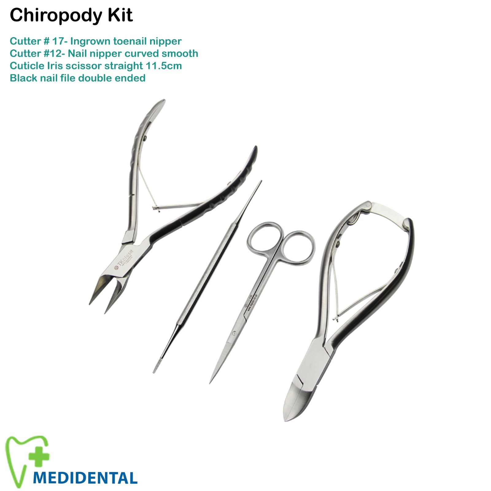 Chiropody Instruments Kit Podiatry Ingrown Nail file, Nippers, cuticle scissors