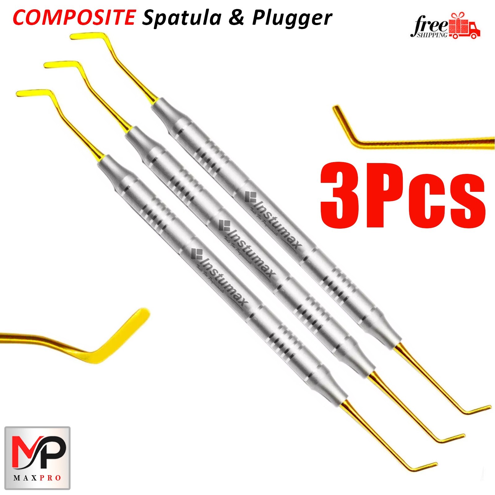 Dental Composite Filling Instruments Flat Plastic / Plugger Gold Color Tip 3Pcs