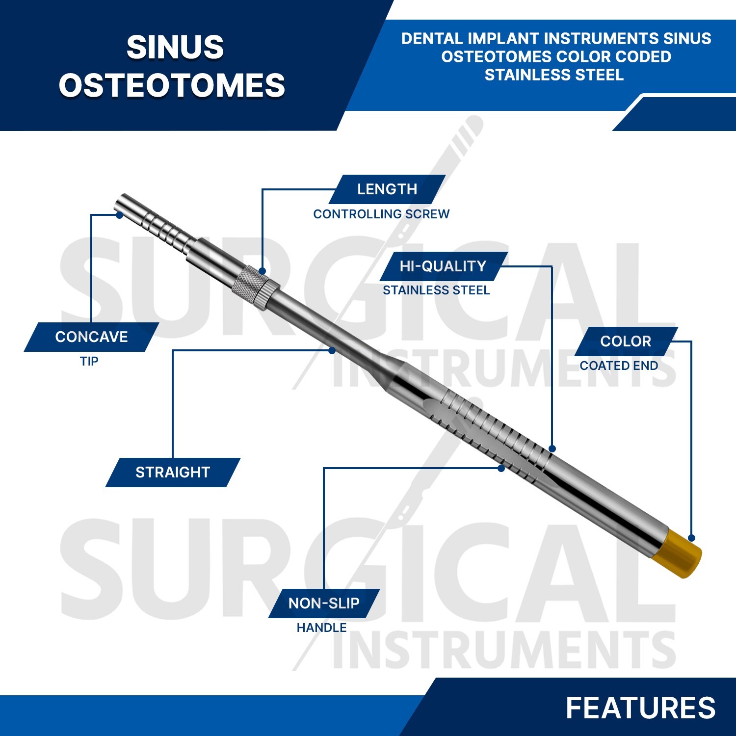 10 Pcs Sinus Lift Osteotomes Set Kit Dental Implant (Concave Tips) German Grade