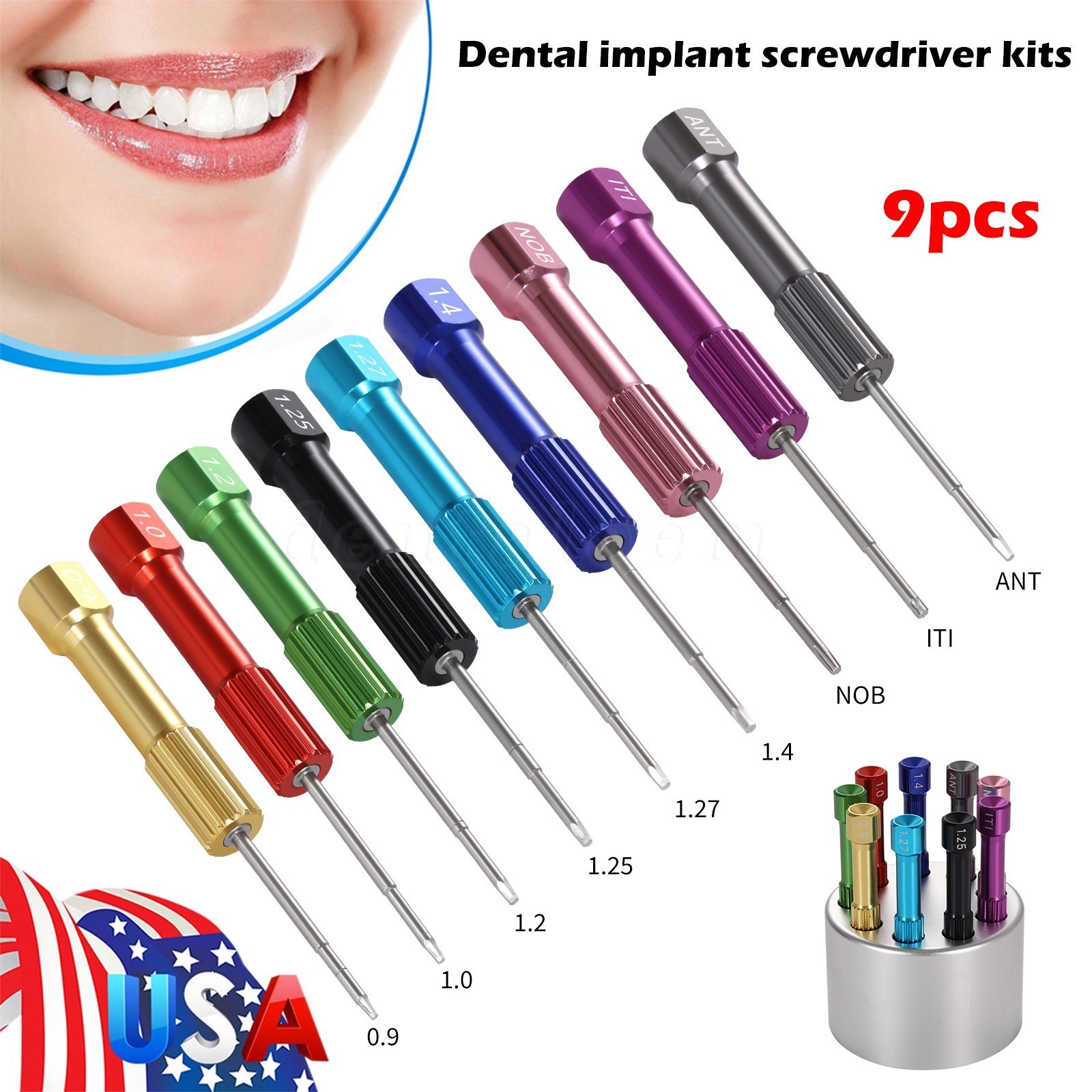 Implant Pro Dental Implant Screwdriver Kit with Set of 9 Drivers and Base Holder
