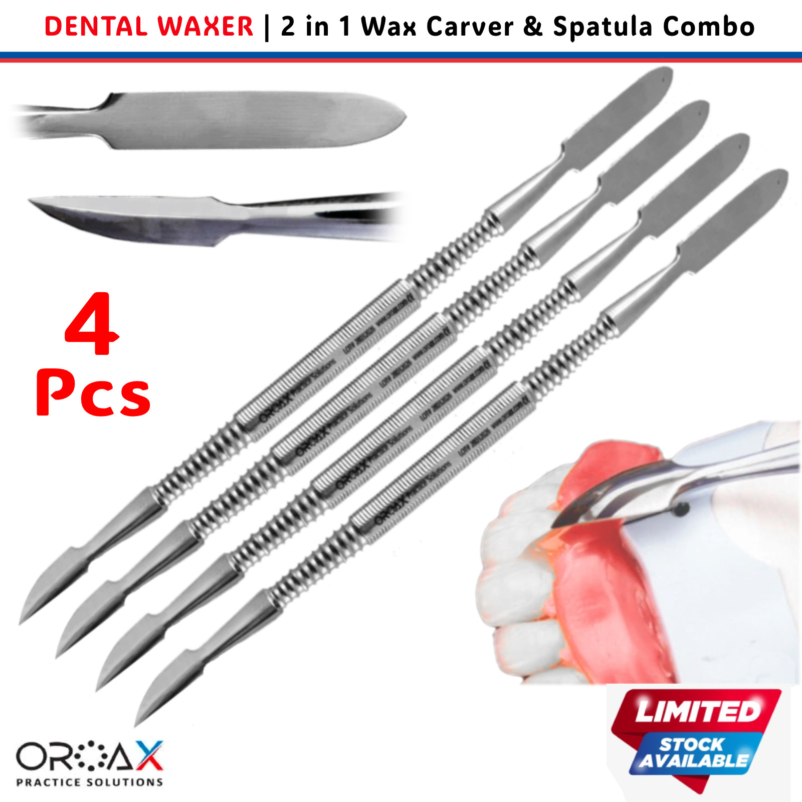 OROAX 4 Pcs Wax Carver & Dental Spatula Set 2-in-1 Lab Modeling Tool