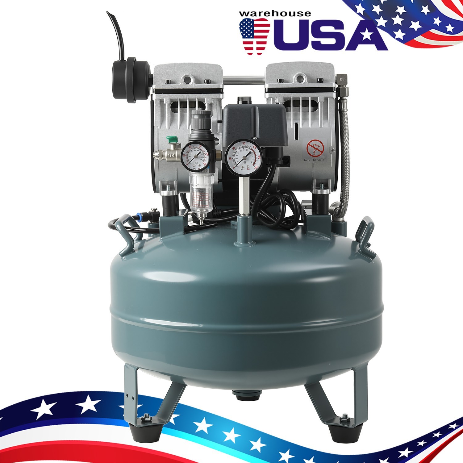 24L/40L Silent Oil-Free Dental Air Compressor Tank 600W Professional Dual Gaug
