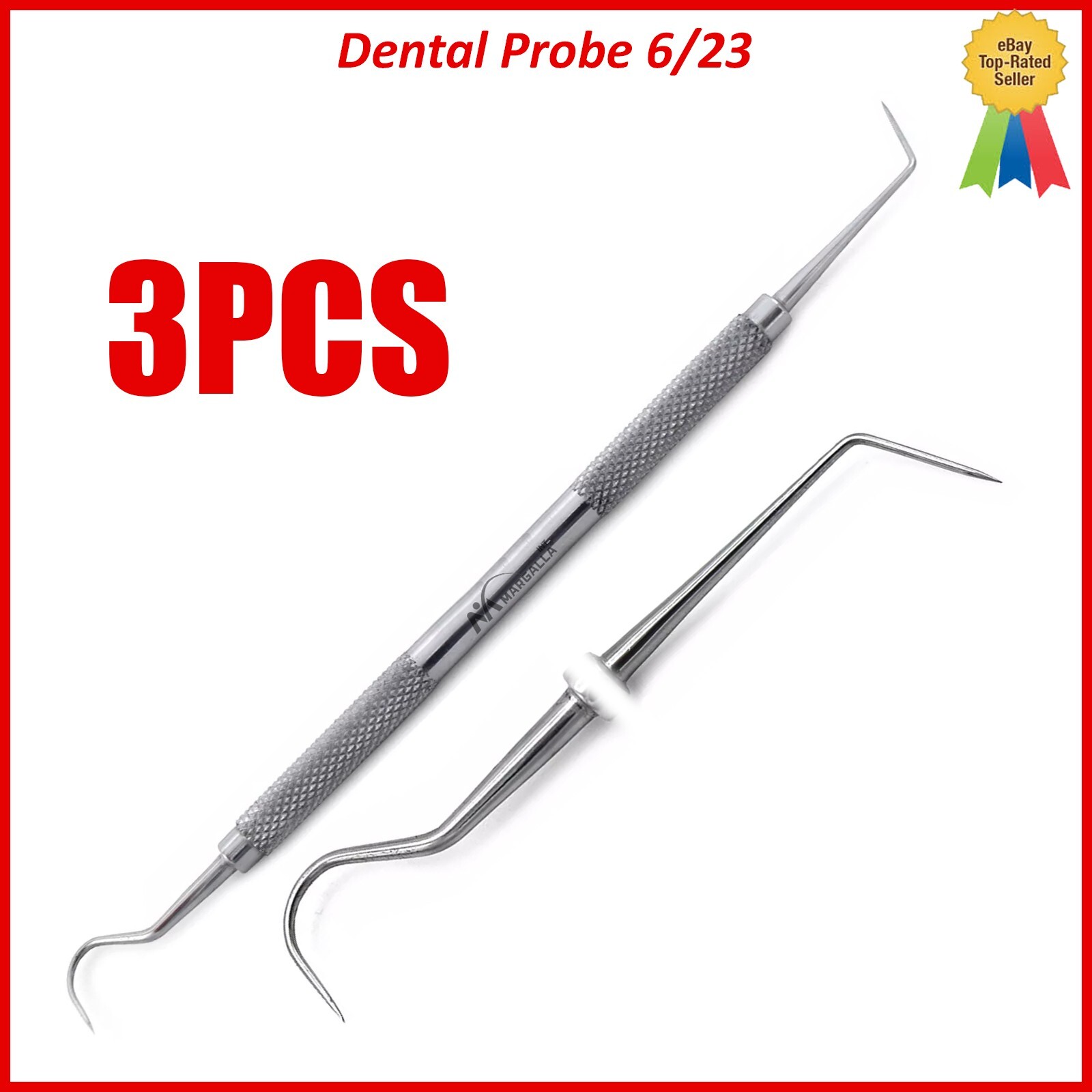 Set of 3 Dental Probe 6/23 Dental Examination Dentist Pick Tools Double Ended