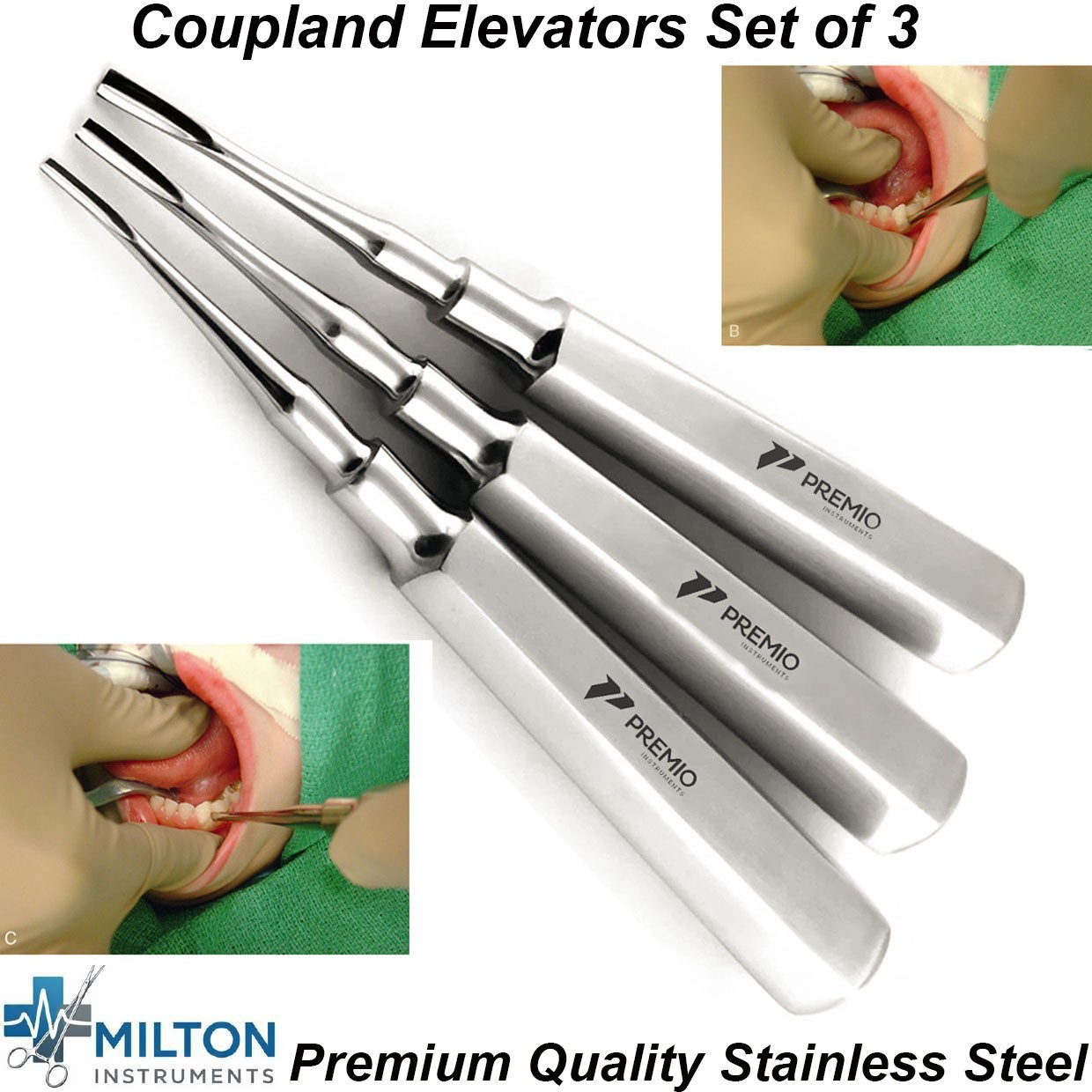 Dental Extracting Coupland Elevators Set Of 3 Root Extracting Loosen Instruments