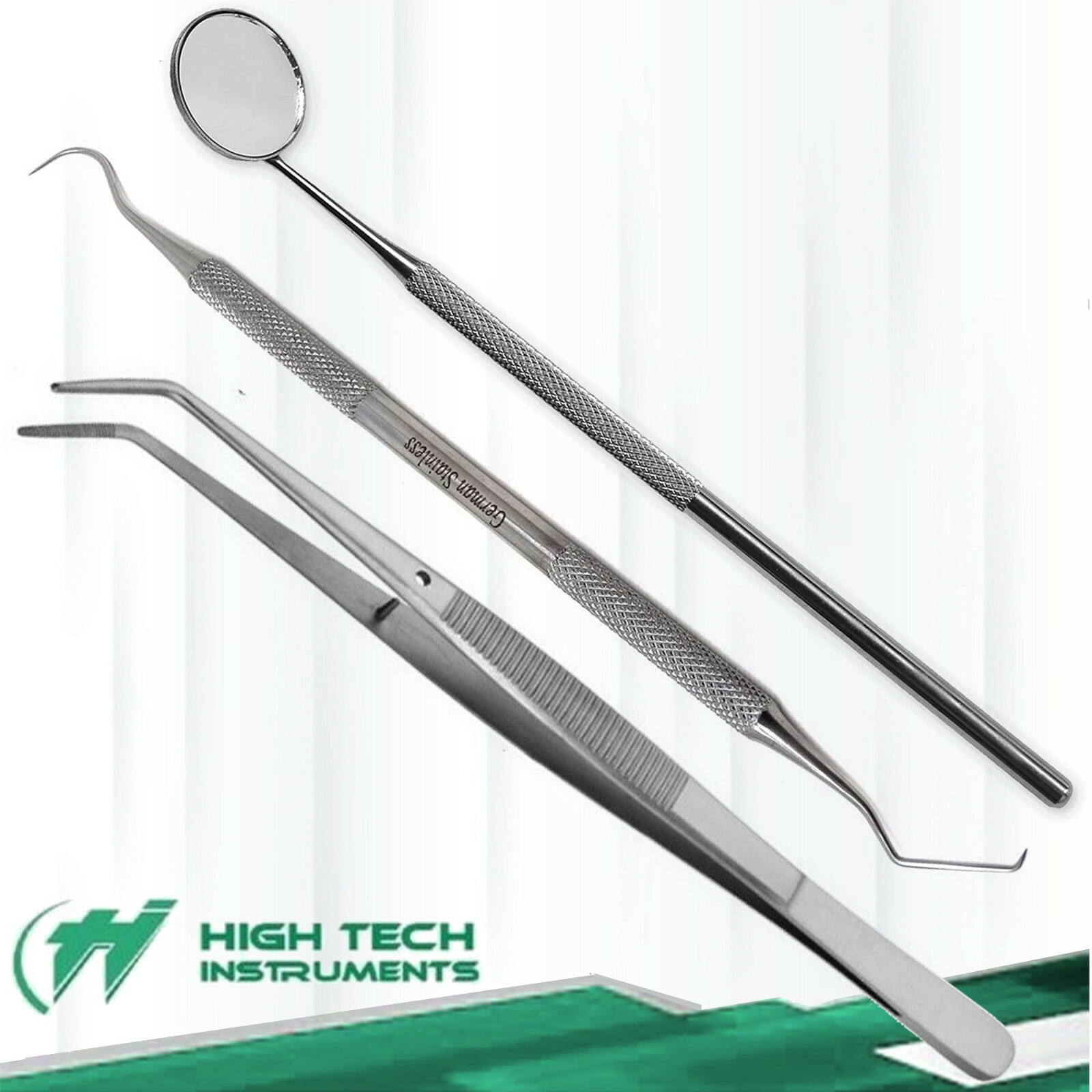 Basic Dental Instruments Set Mouth Mirror, Explorer #5, Cotton Pliers