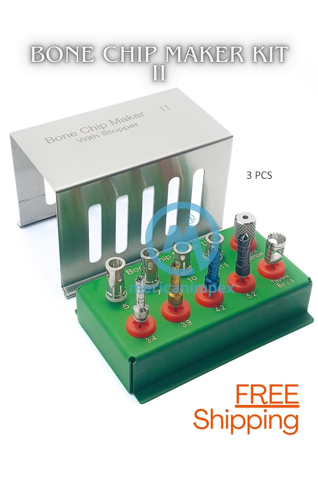 New Dental Bone Chip Maker Kit II Drills & Stoppers Implant Collector Kit 10pcs