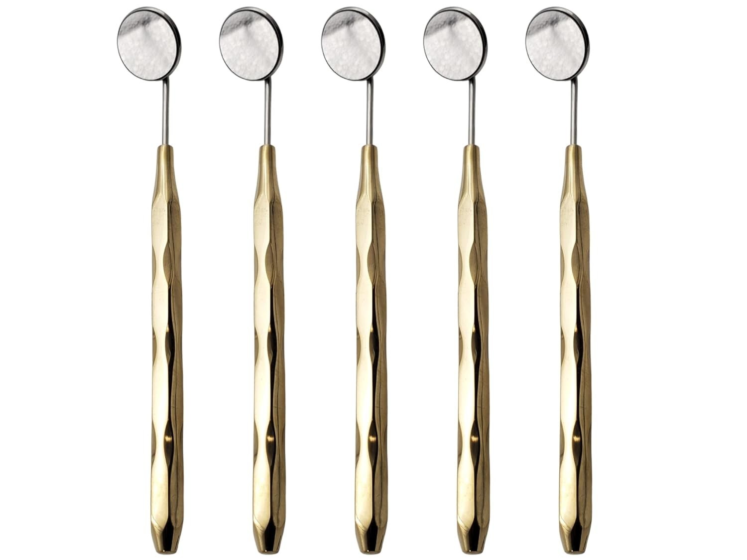 Dental Mirror Set of 5 – Stainless Steel with Gold Plated Handle Front Surfac…