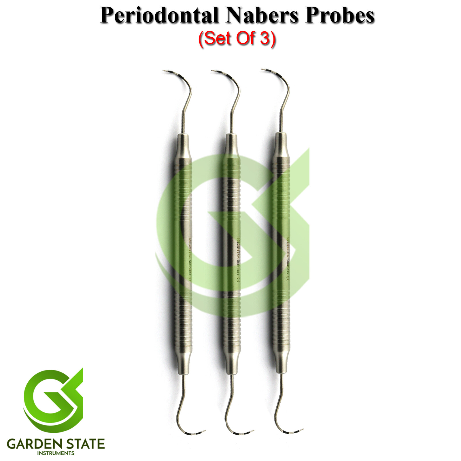 Periodontal 2N Nabers Probe Double Ended Hollow Handle 3Pcs Set Dentist Probes