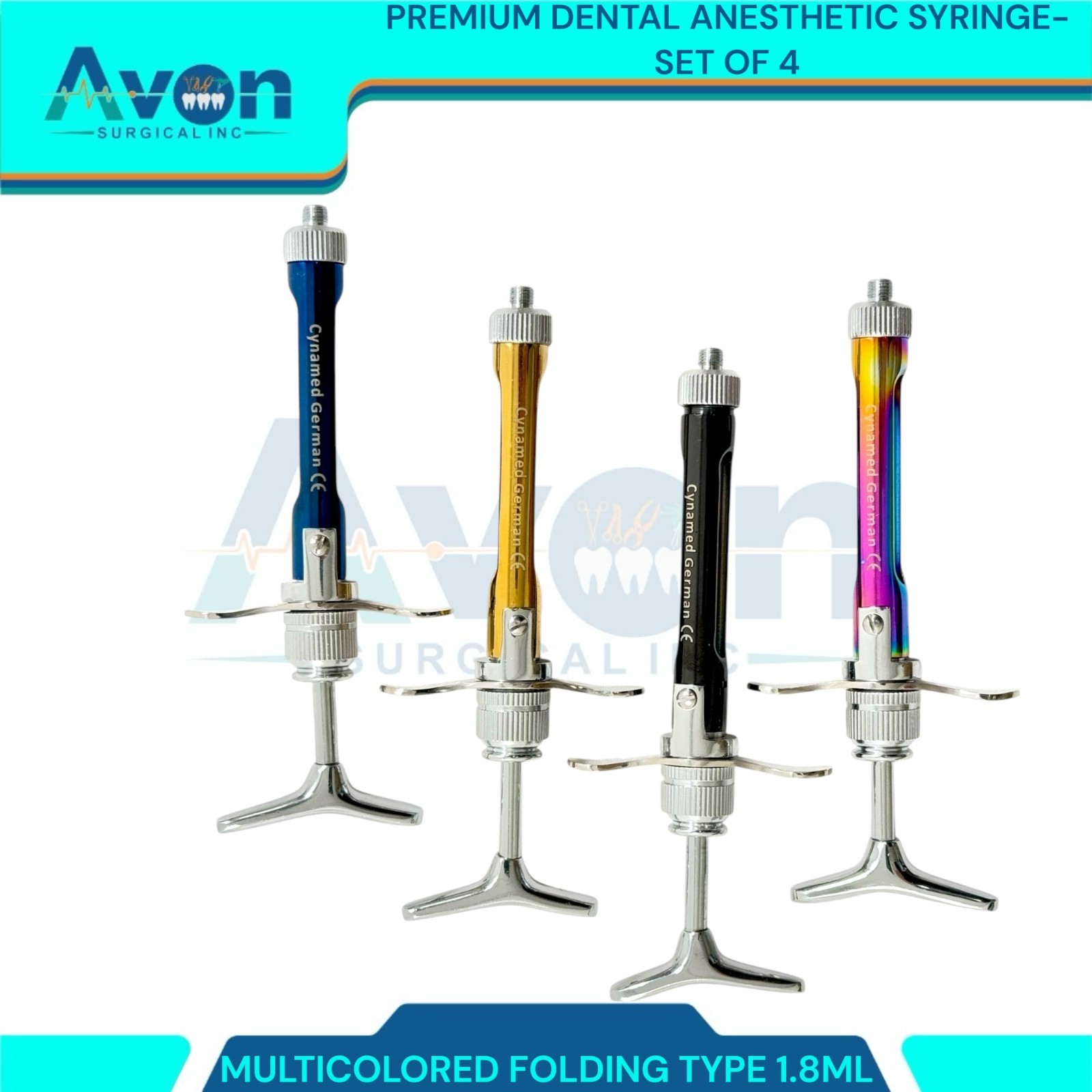 Anesthetic Folding Oral Dental Syringe, 1.8mL Capacity, Mix Colors – 4PC Lot
