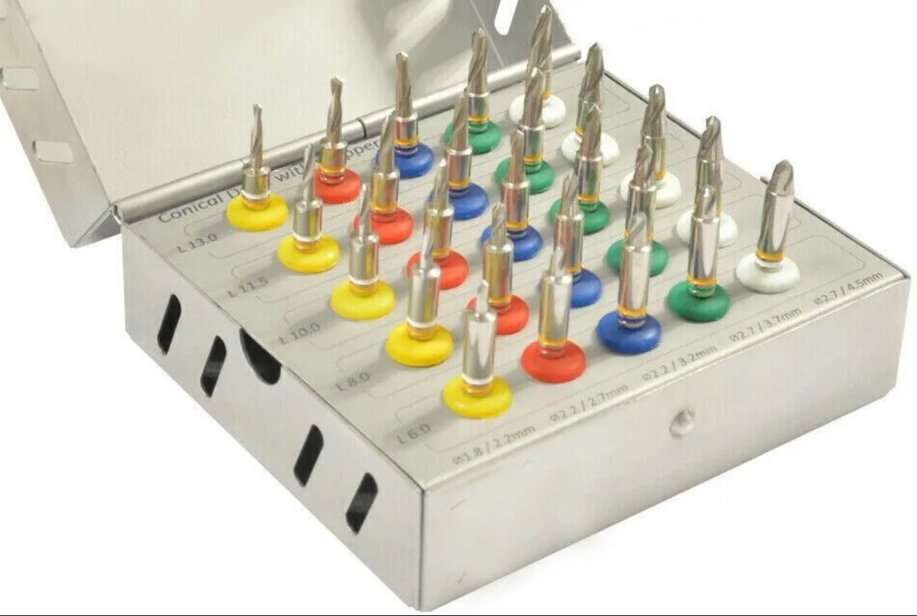 Conical Drills Kit 25pcs Set with stoppers Dental Implant Guided
