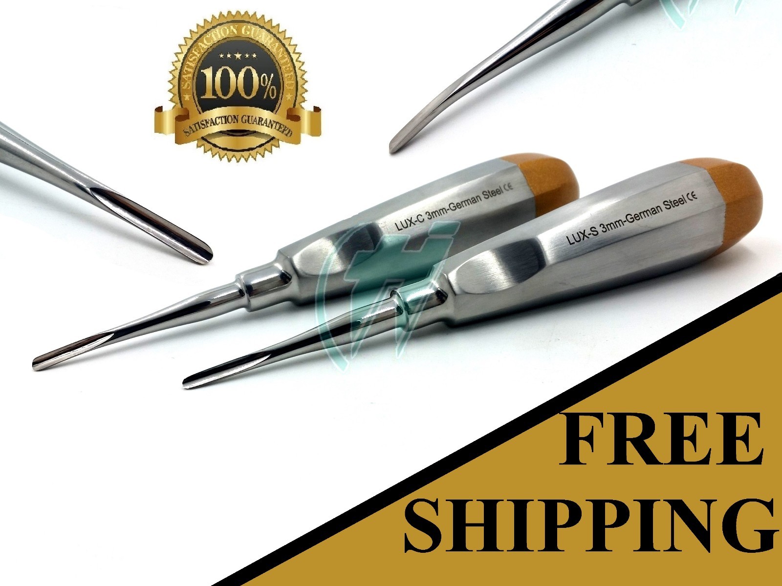 German 3MM Straight & Curved Dental Surgery Extracting Luxating Elevators-GOLD