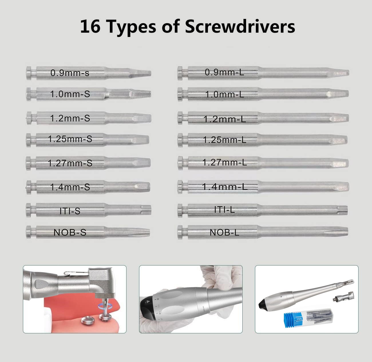 Dental Universal Implant Kit Torque Wrench Contra Angle & 16pcs Drivers Silver