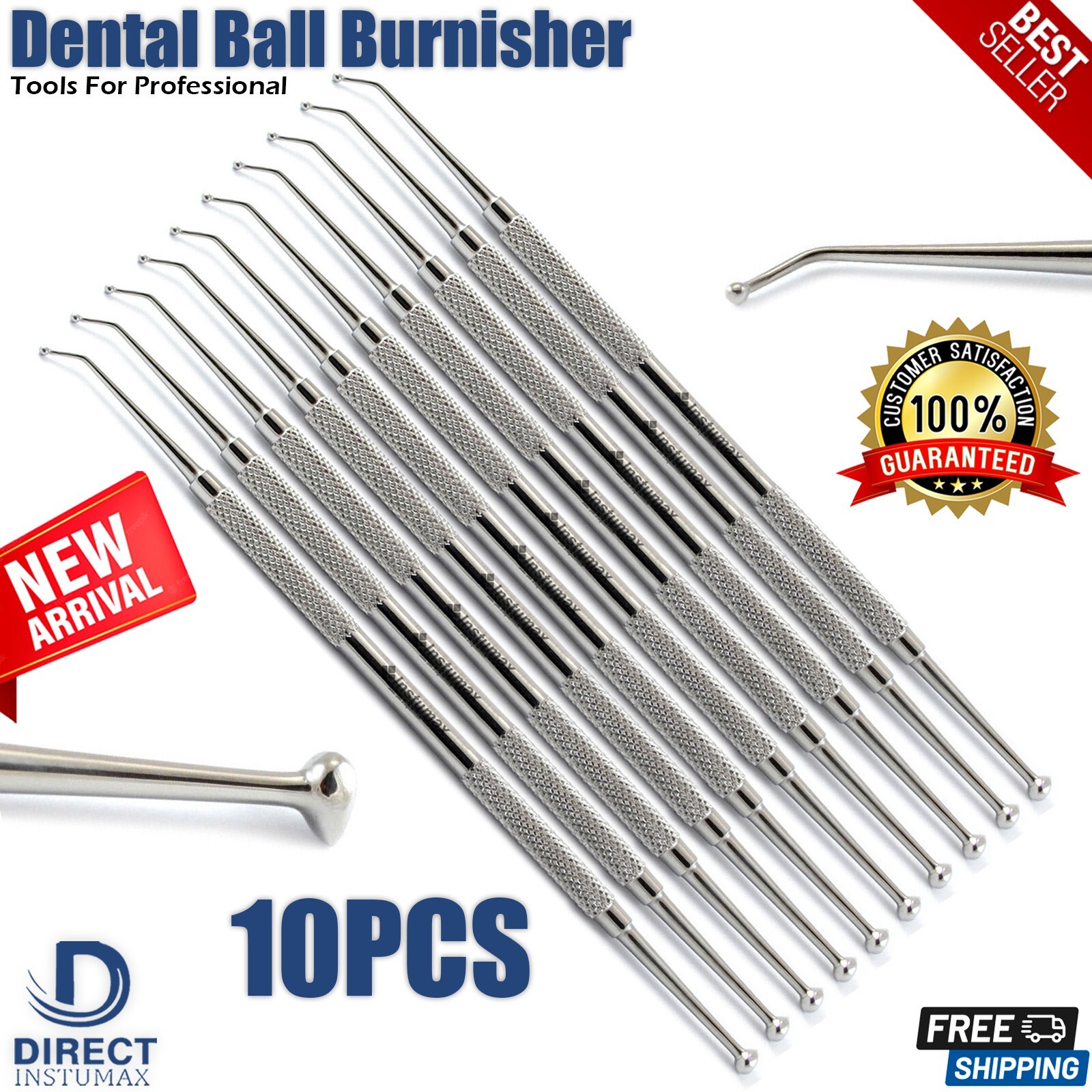 10Pcs Dental Ball Burnisher Egg-shape Composite Filling Instruments Amalgam