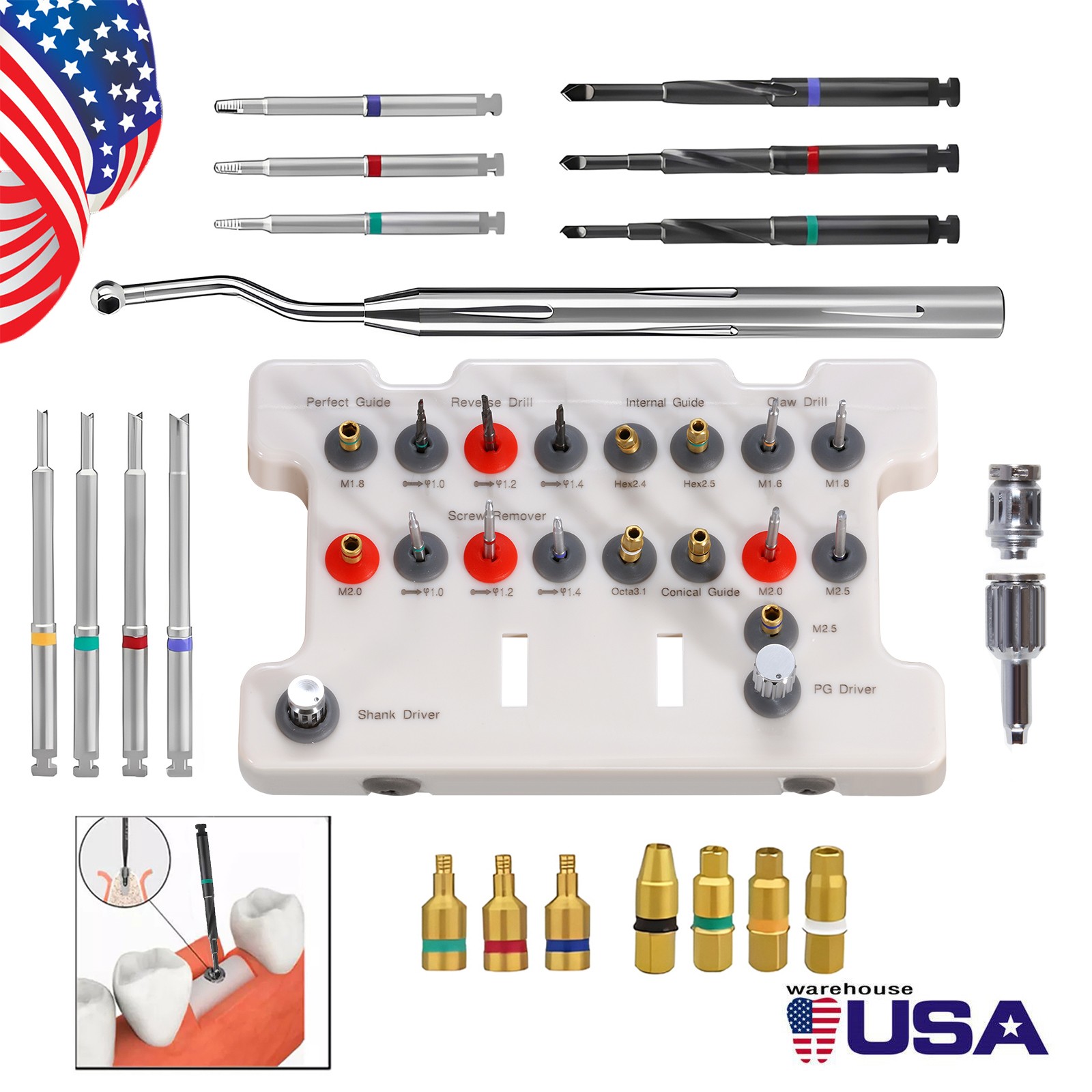 Dental Implant Fixture Fractured Universal Screw Removal Kit Remover Driver USA
