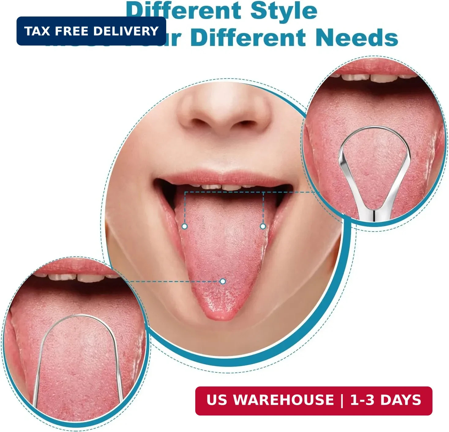 3 PCS Metal Tongue Scraper, Tongue Scrapers for Adults, Stainless Steel Tounge S