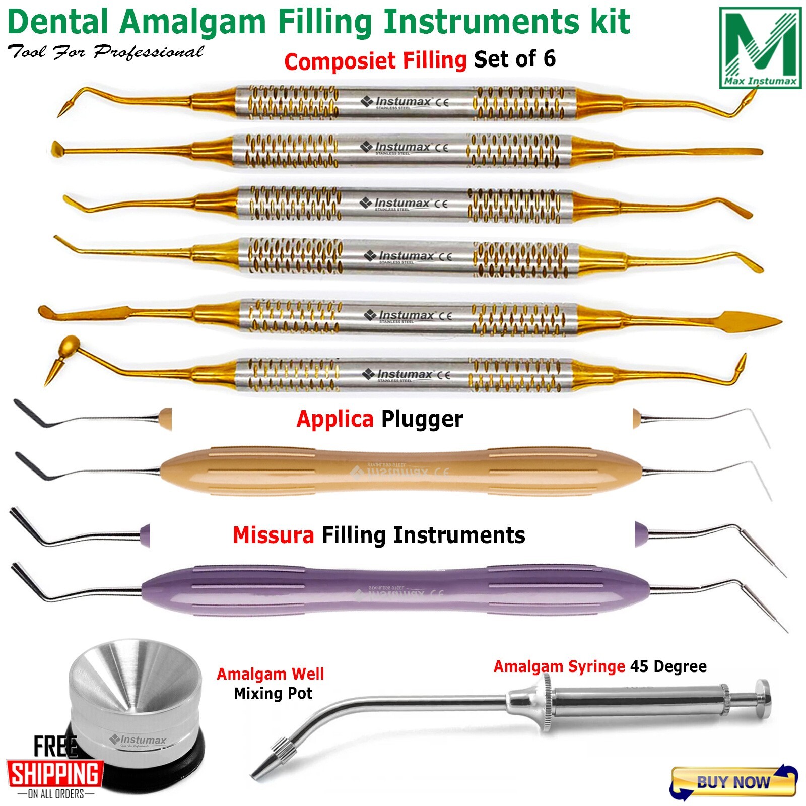Restorative Dental Amalgam Composite Filling Instruments Dentistry Complete Set