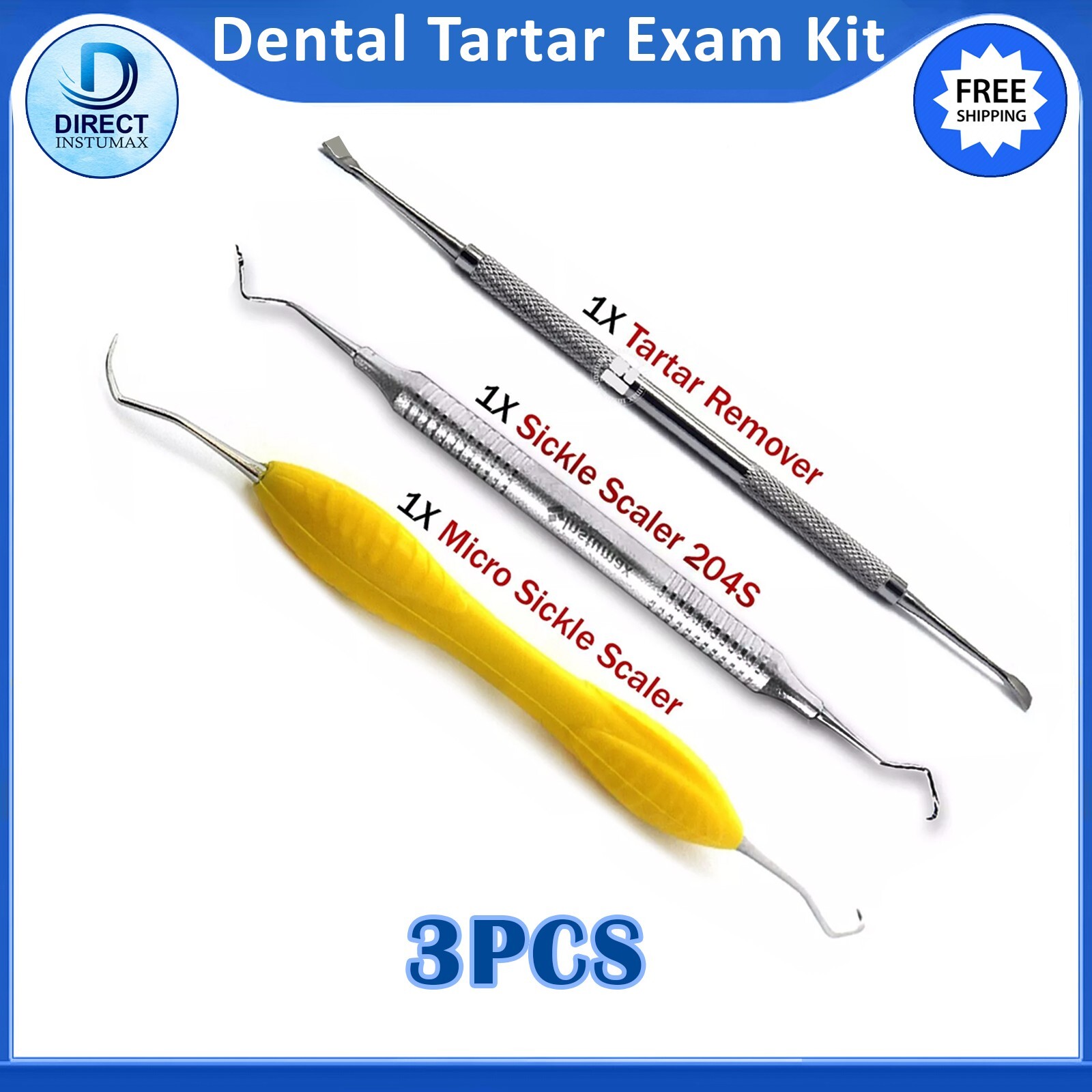 Pro 3PCS Dental Examination Set – 204S Scaler & Tartar Remover – Hygienist Tools