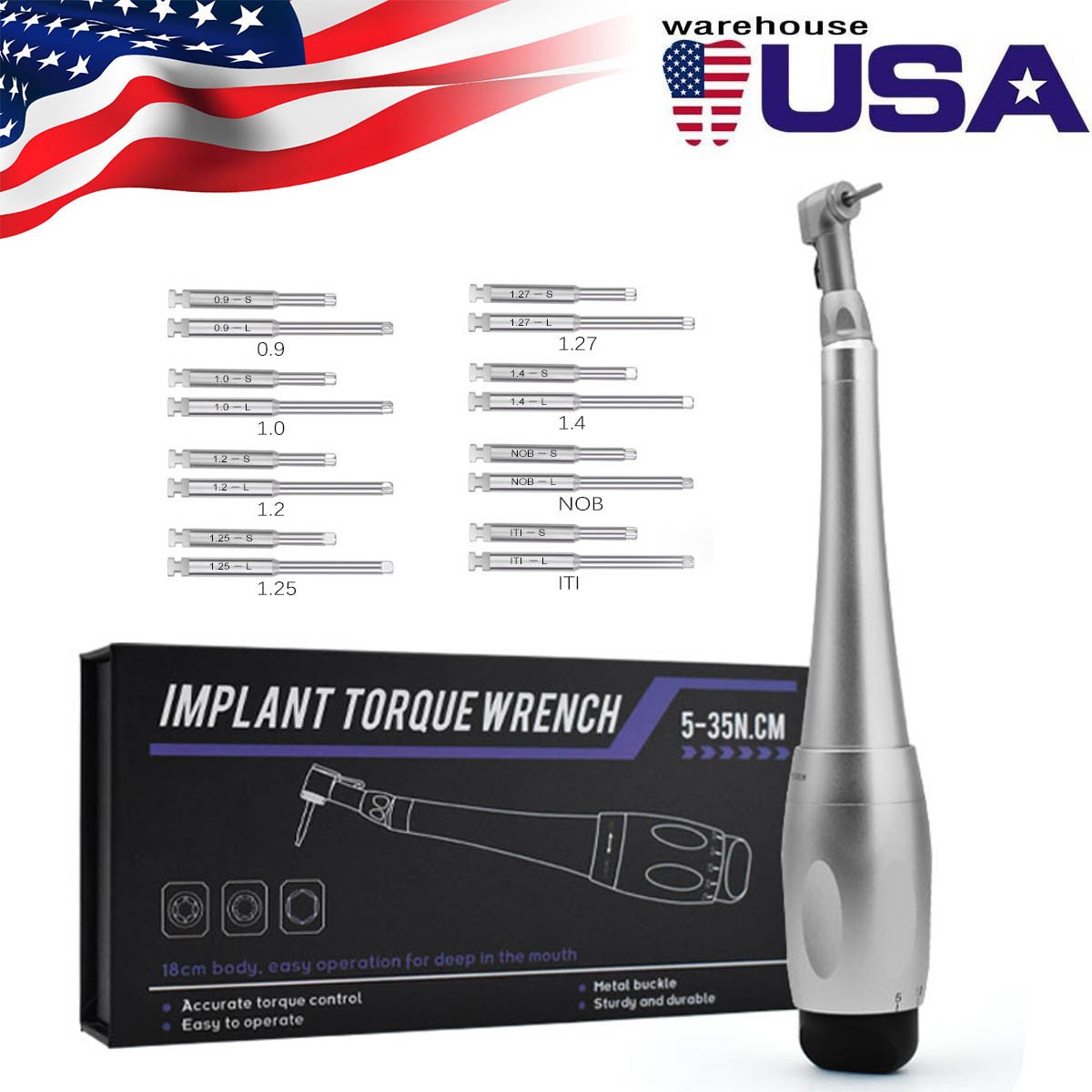 Dental Universal Implant Kit Torque Wrench Contra Angle & 16pcs Drivers Silver
