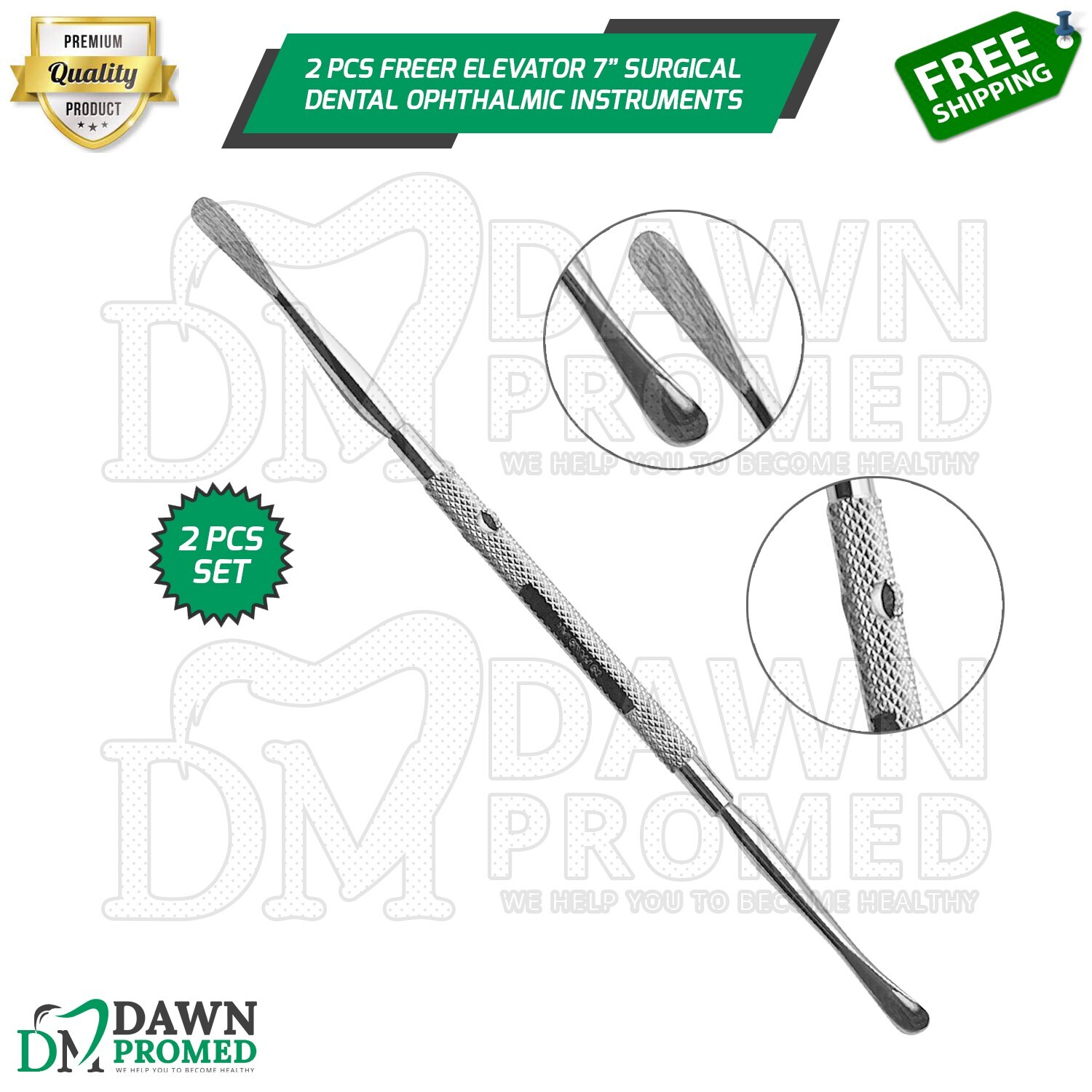 2 Pcs Freer Elevator 7” Double Ended Surgical Dental Ophthalmic Instruments