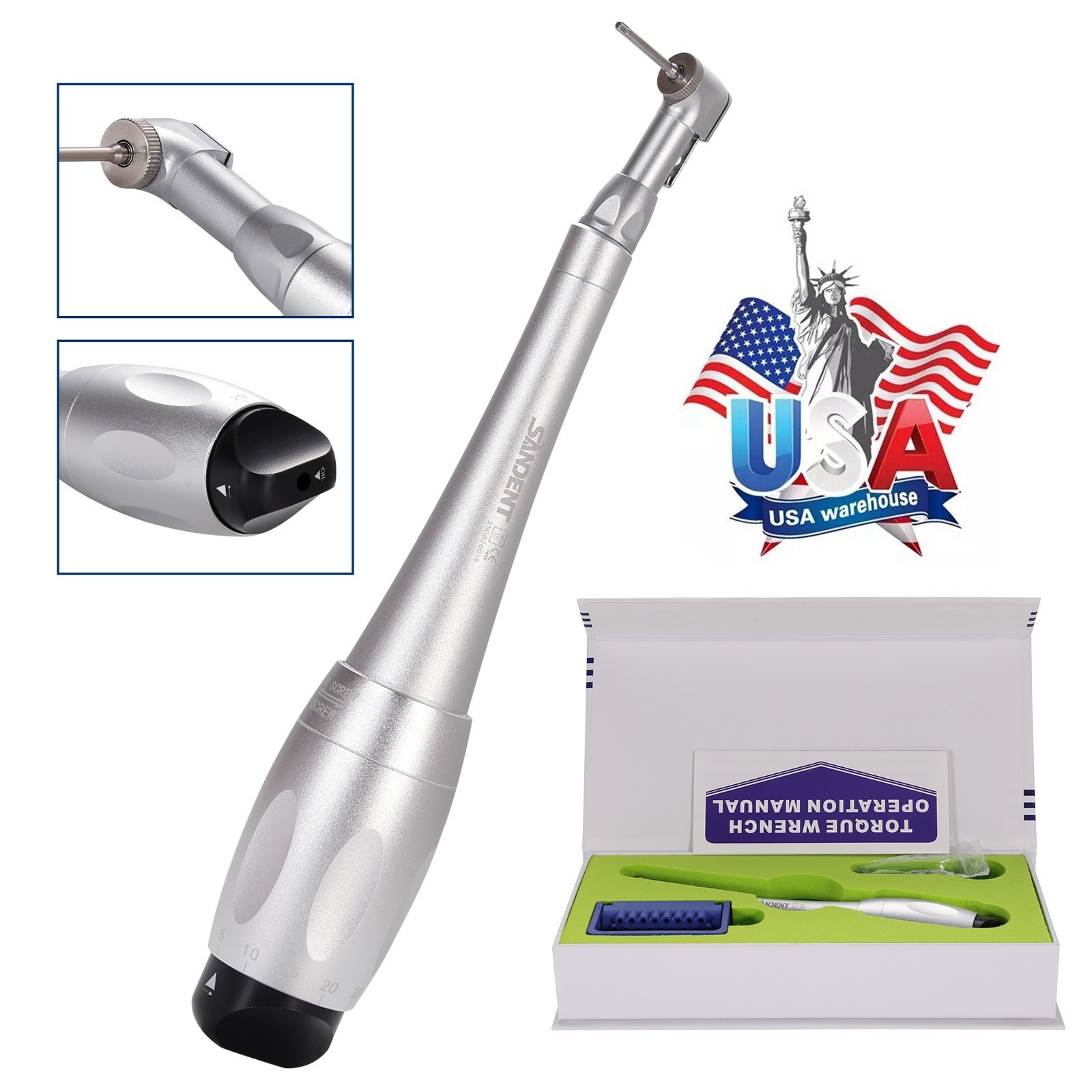 Dental Torque Wrench Universal Implant Kit Wrench Contra Angle with 16 Drivers