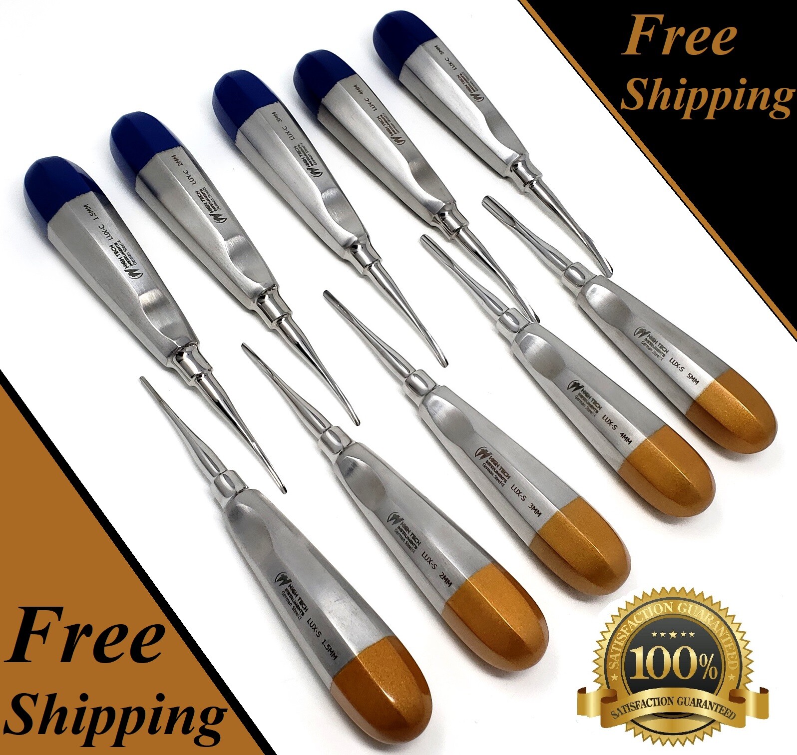 Set of 10 PCs Assorted STRAIGHT & CURVED DENTAL Tooth Extraction Gauge Elevators