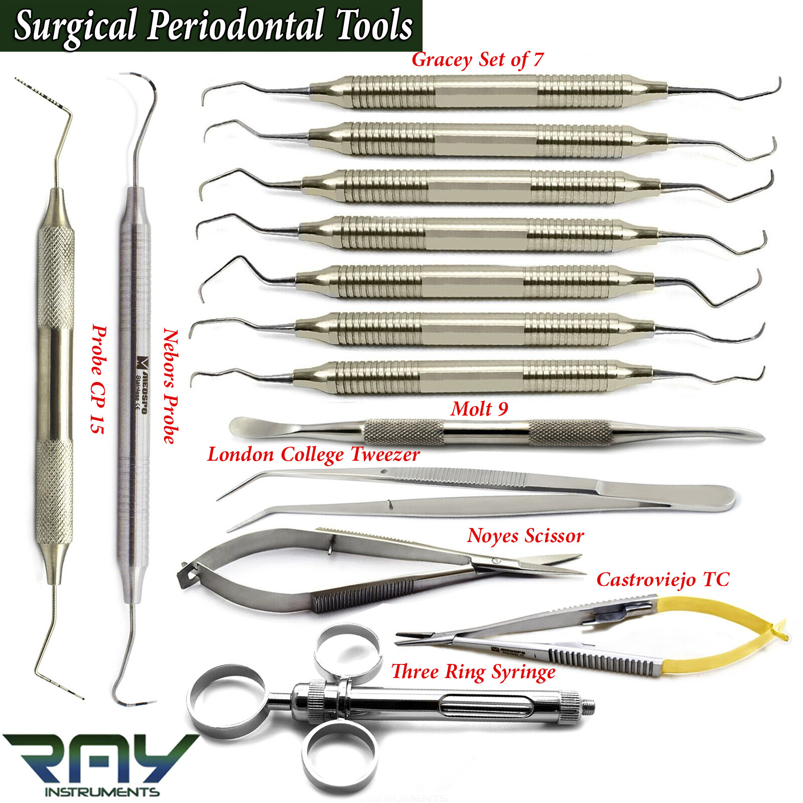 Periodontal Gracey Curette Perio Furcation Probes Dental Oral Surgery Instrument