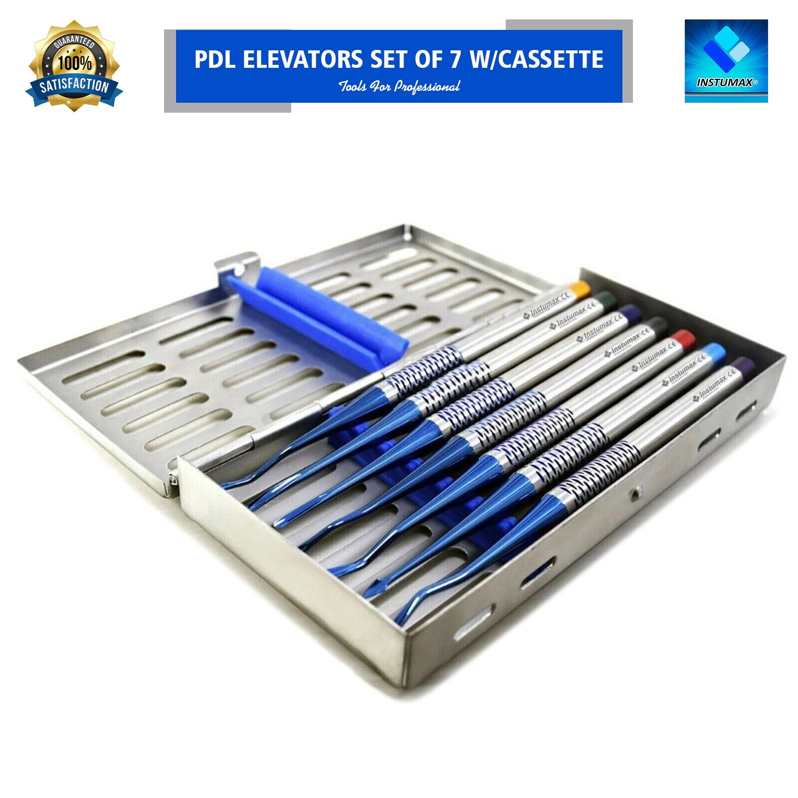 Dental Luxating PDL Elevators Set Of 7 Periotome w/Cassette Stainless Steel