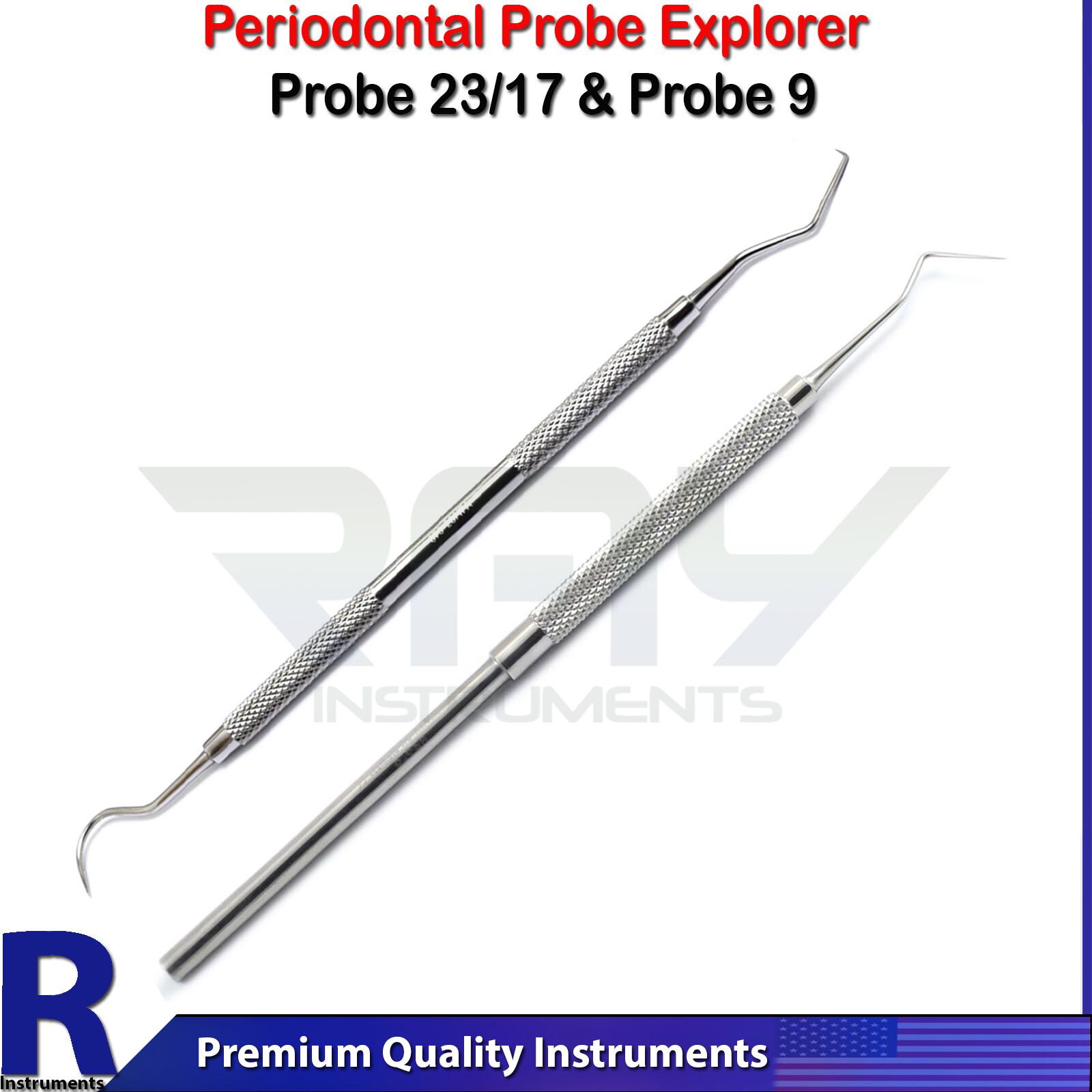 Set Of 2 Dental Probe 9 Explorer 23/17A Dental Periodontal Teeth Cleaning Probes