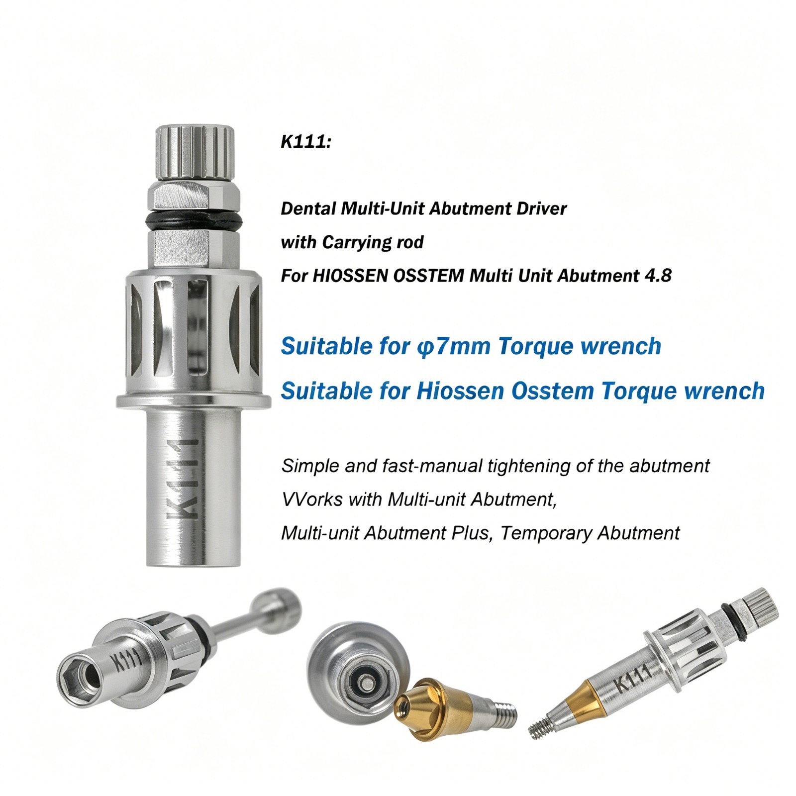 Dental 4.8 Multi Unit Straight Abutment Ratchet Key Tool Fits Hiossen Nobel OSS