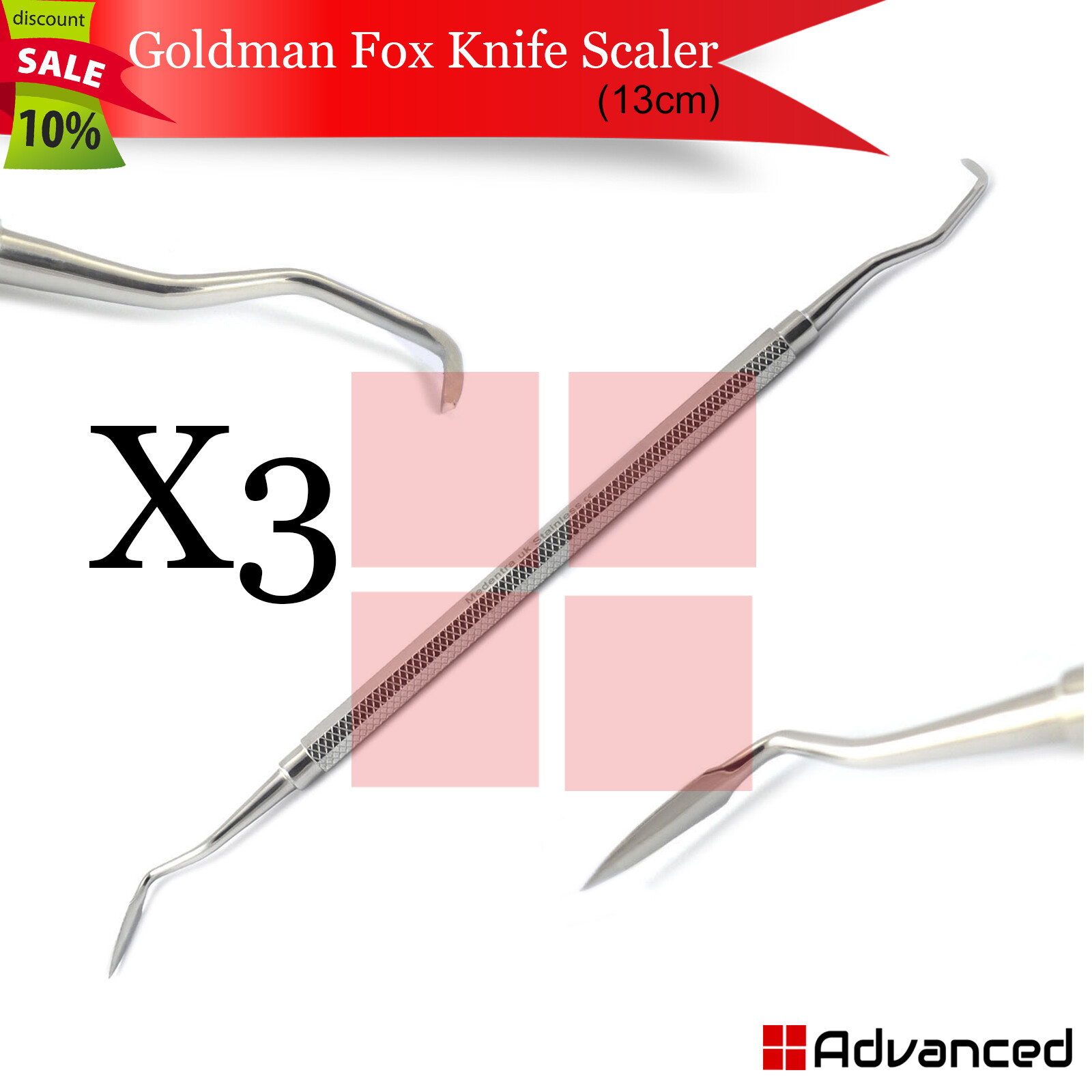3 Dental Goldman Fox Knives/Scaler Periodontal Flap Gingival Cutting Instrument